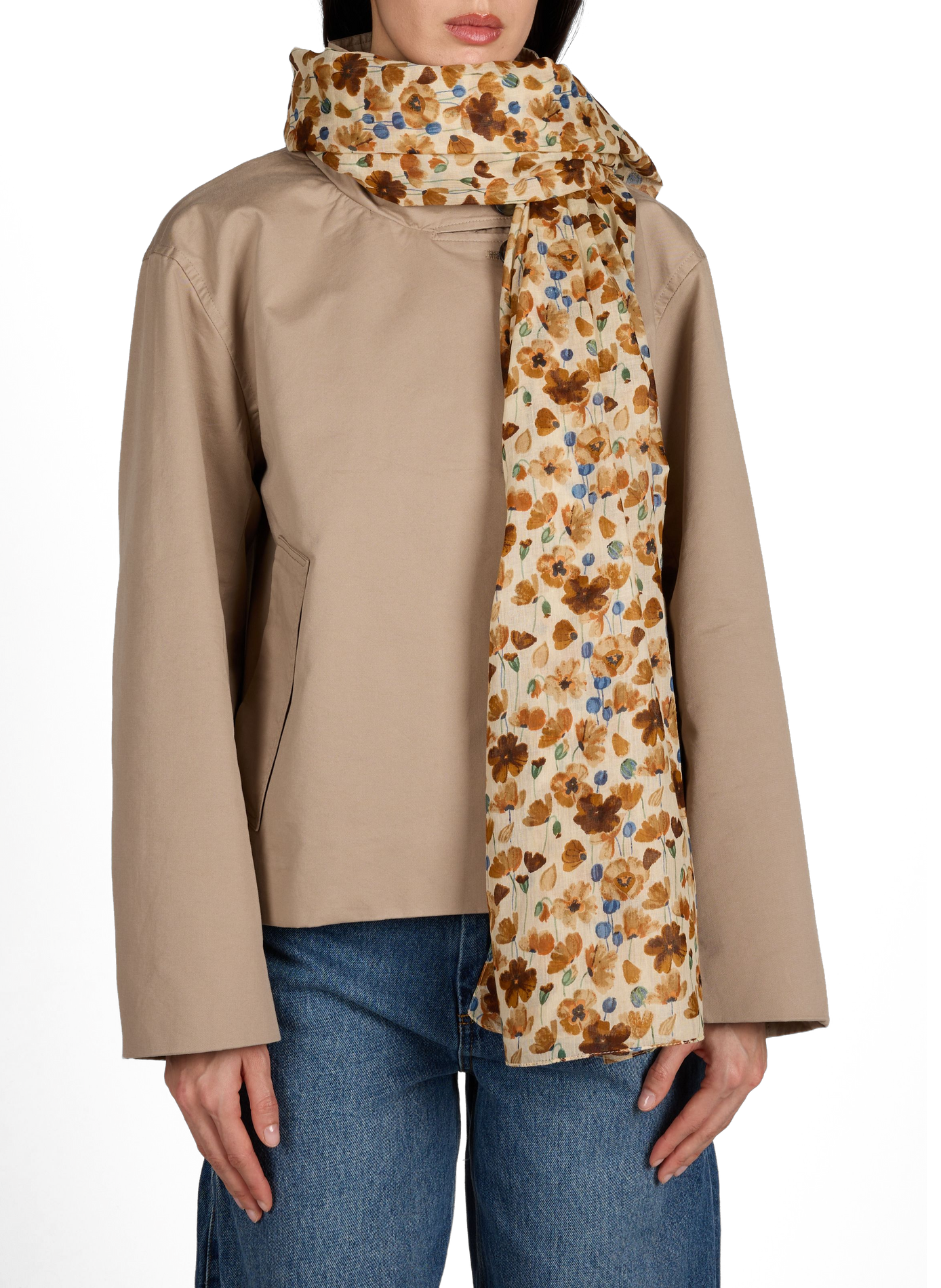 Etole imprimé fleuri en coton AU PRINTEMPS PARIS Marron