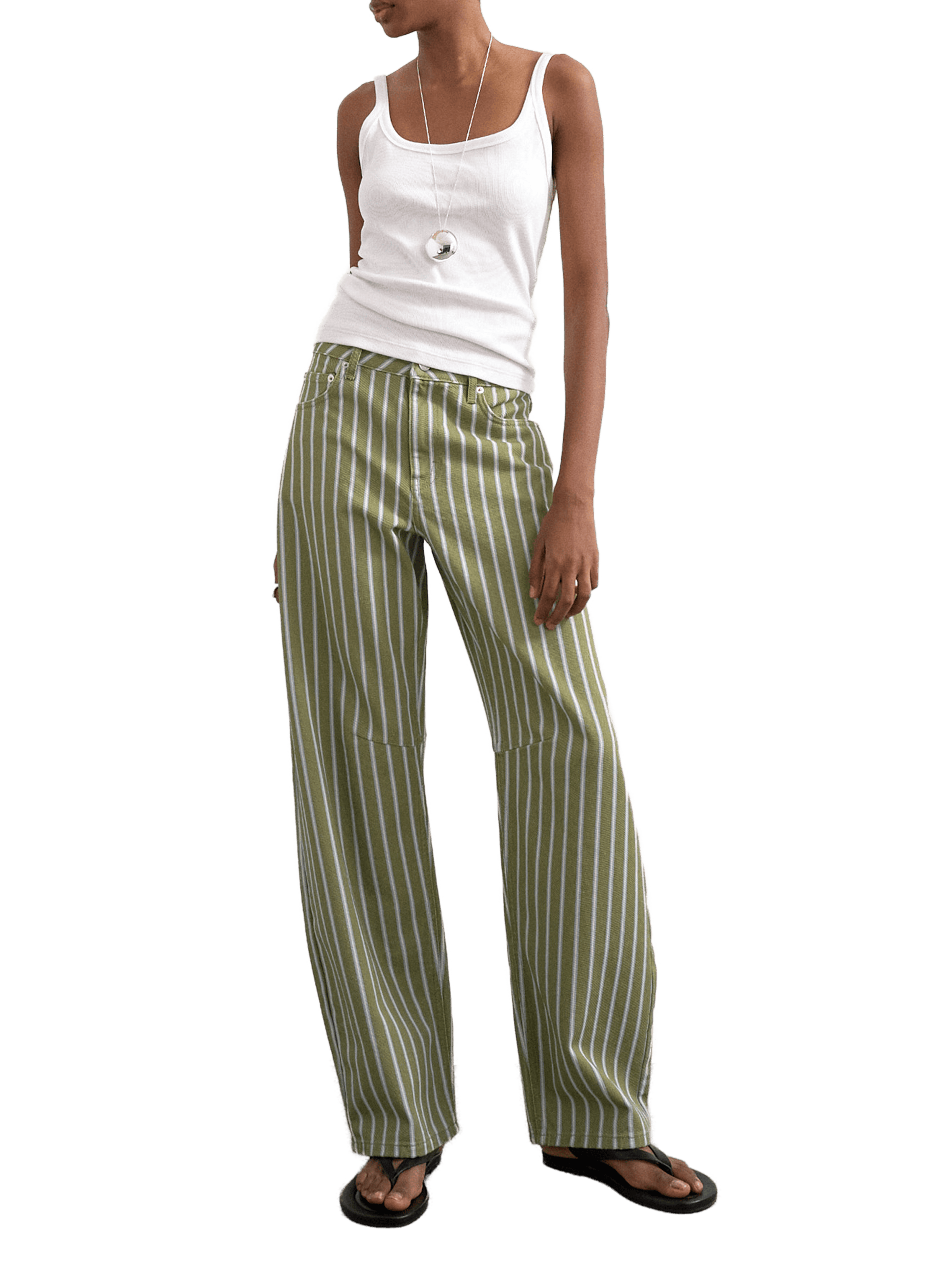 Jean barrel Tsbara rayé en coton  TOPSHOP Vert