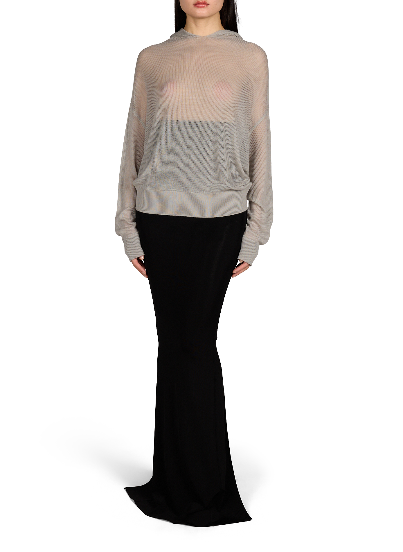 Hoodie maille à capuche en cachemire transparent RICK OWENS Beige