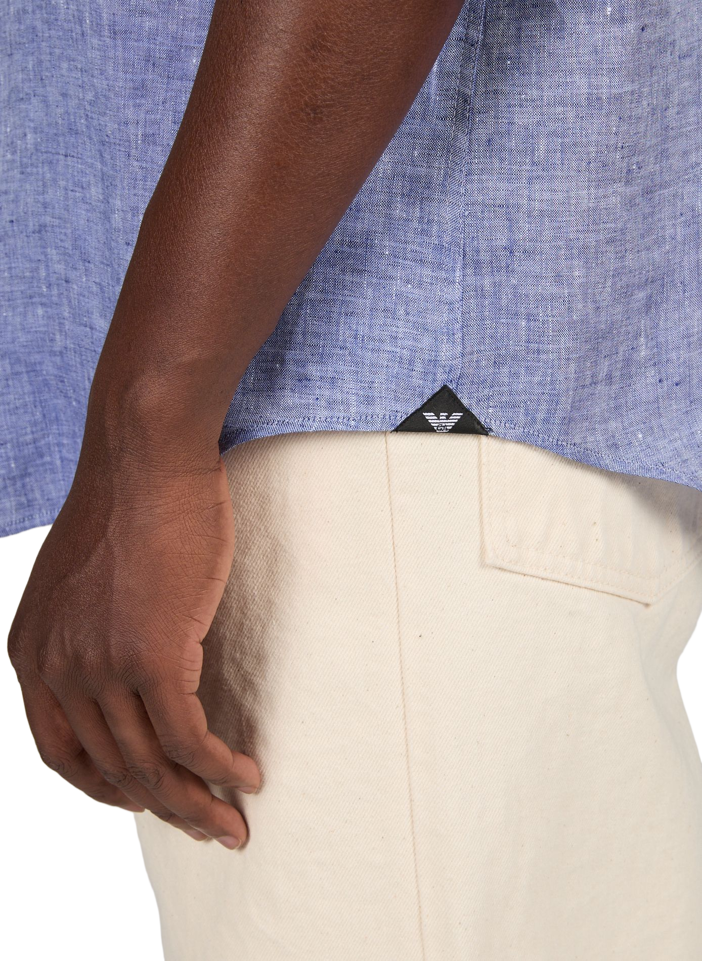 Chemise à col officier en pur lin EMPORIO ARMANI Bleu