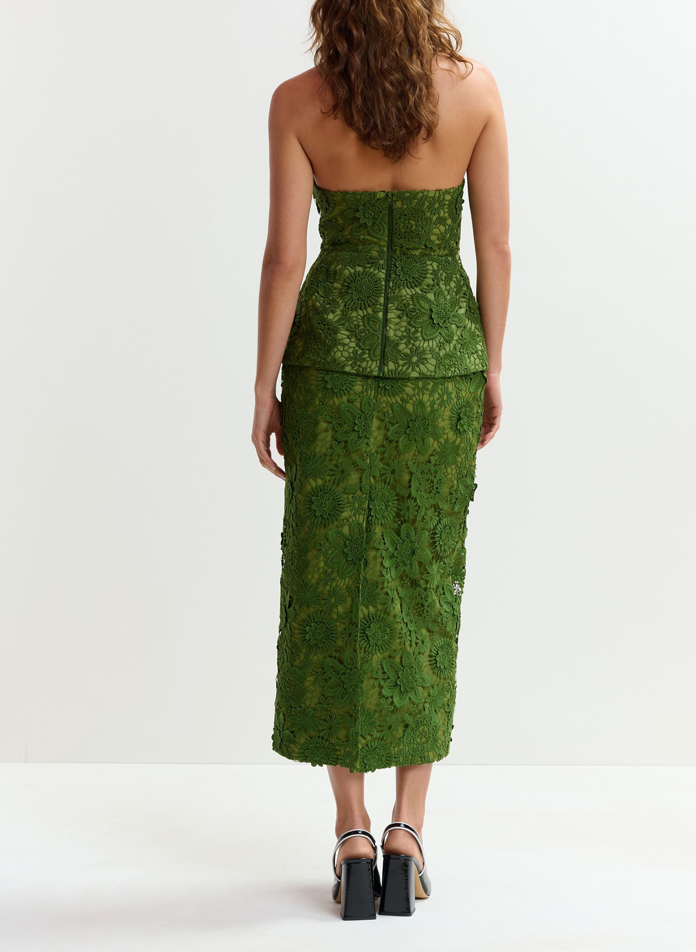 Jupe midi crayon en dentelle florale jourget ESSENTIEL ANTWERP Vert