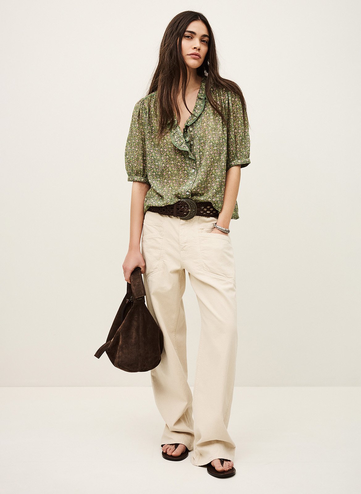 Chemise col v en coton physalys Vert