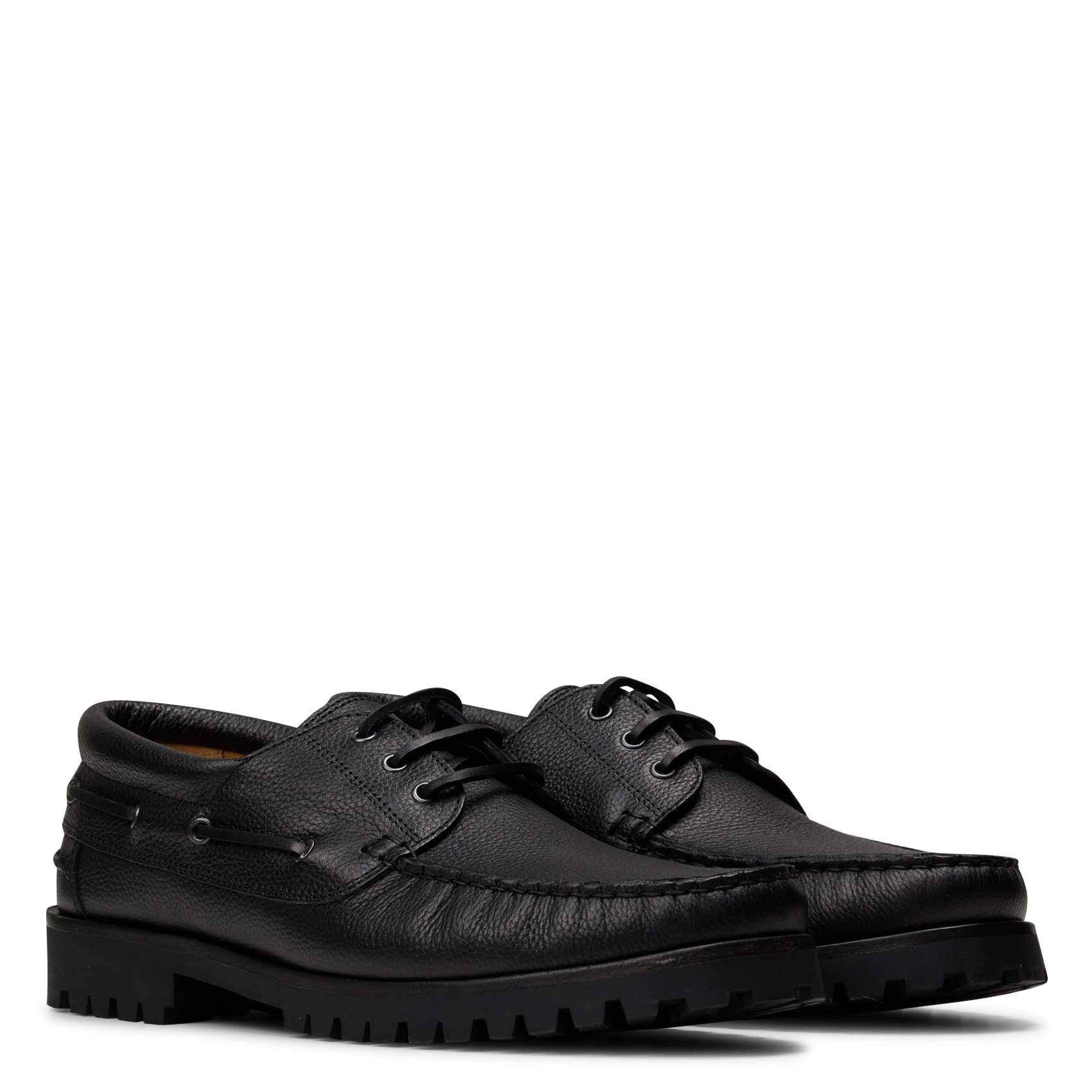 Grained leather boat shoes Harry BOBBIES Black