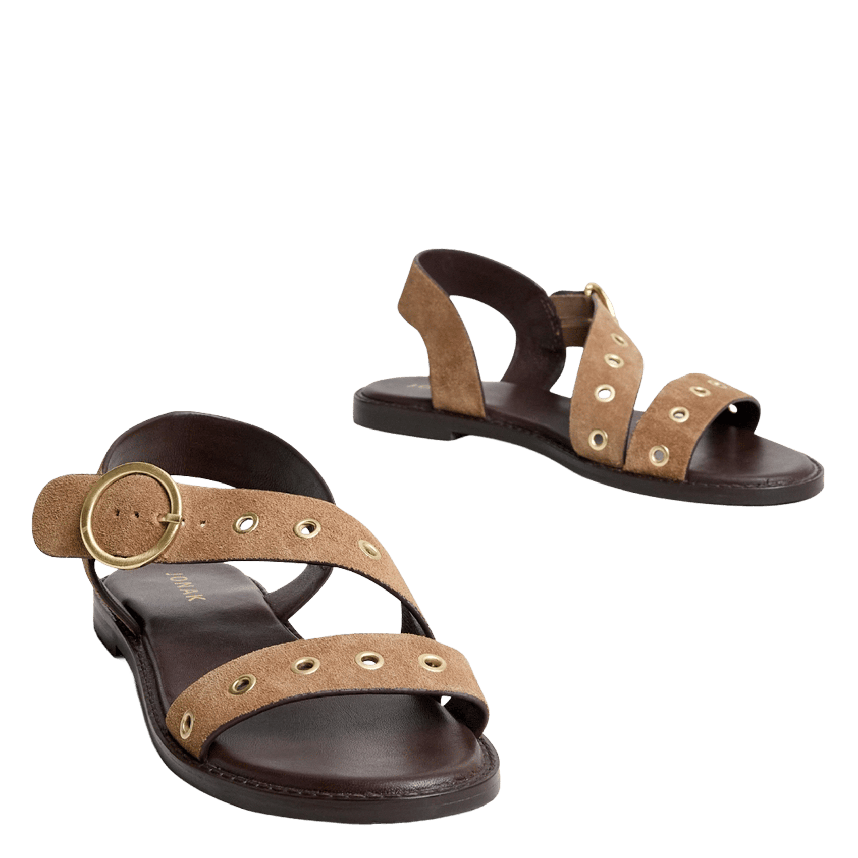 Sandales plates en cuir velours wouf JONAK Marron