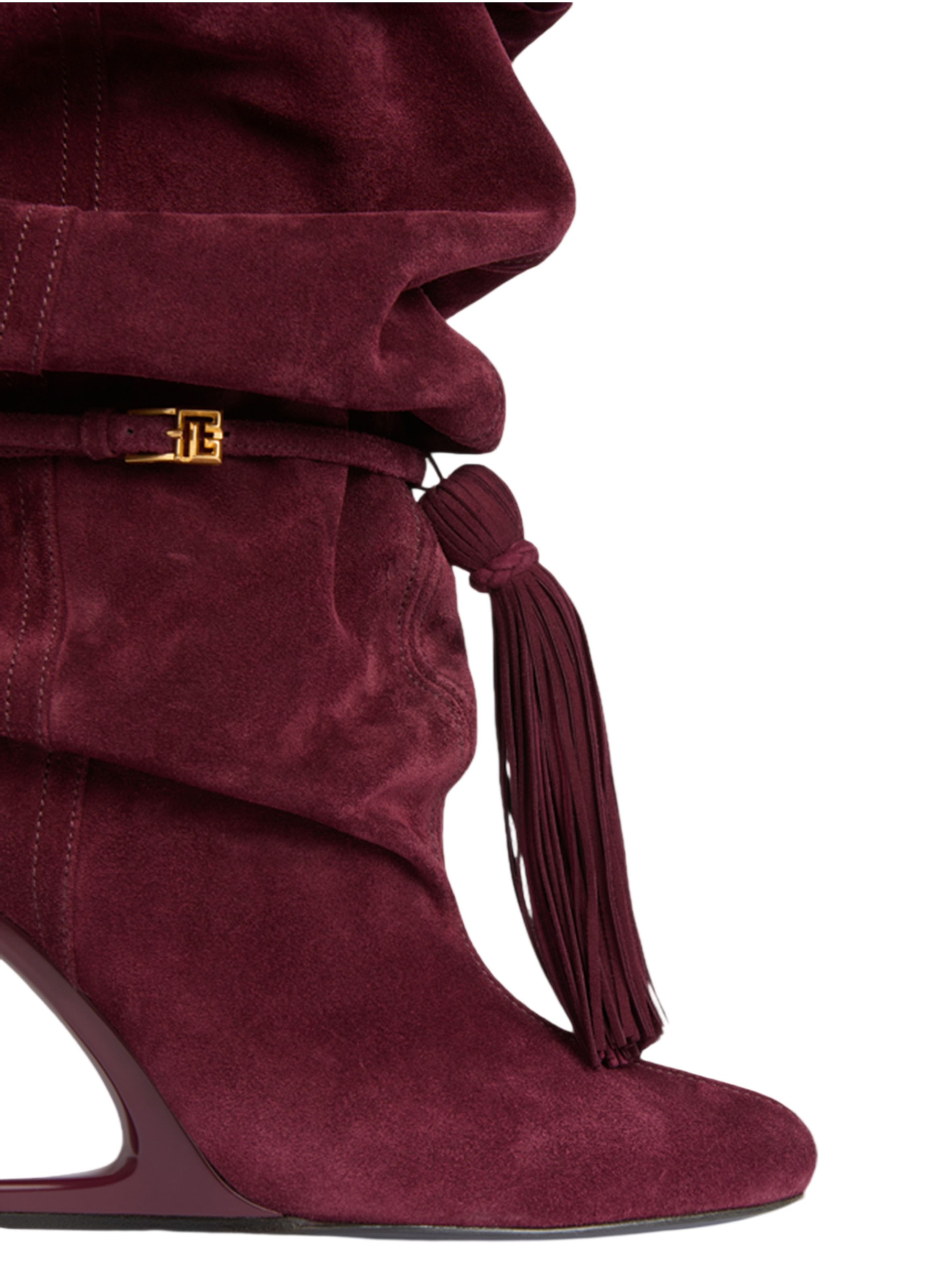 Cuissardes no wedge à pompon en cuir suédé BALMAIN Rouge