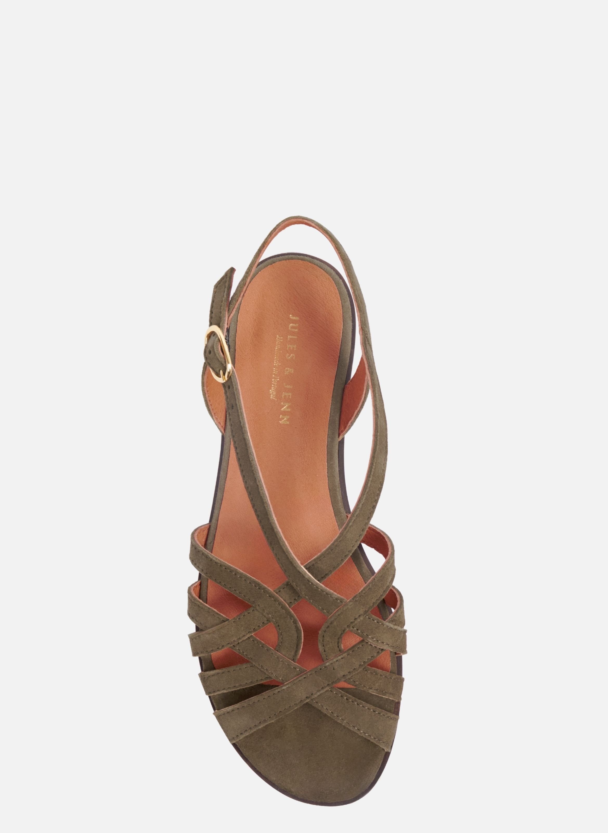 Platte sandalen met suède leren bandjes JULES & JENN Kaki