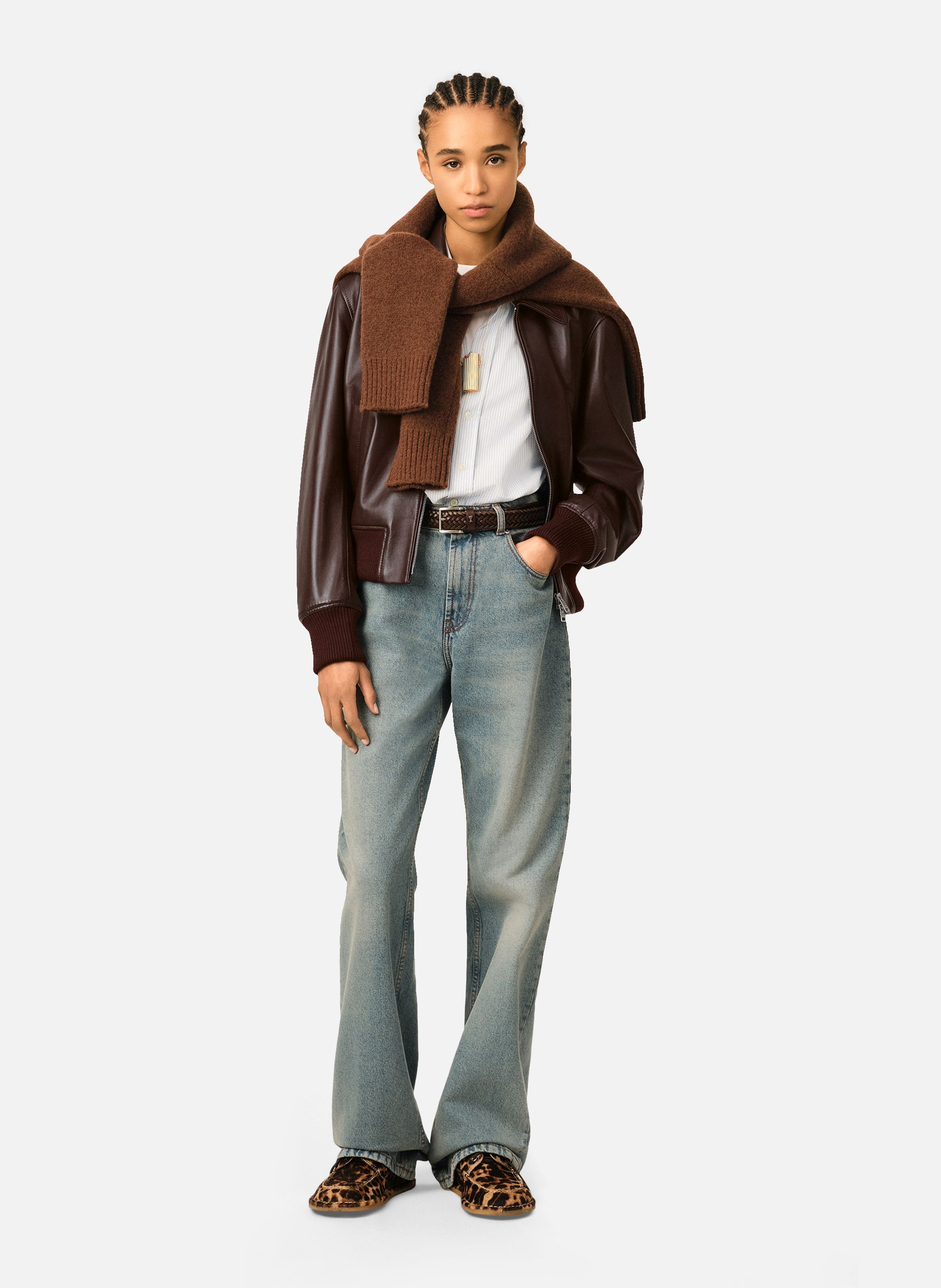 Blouson en cuir d'agneau AMI PARIS Rouge