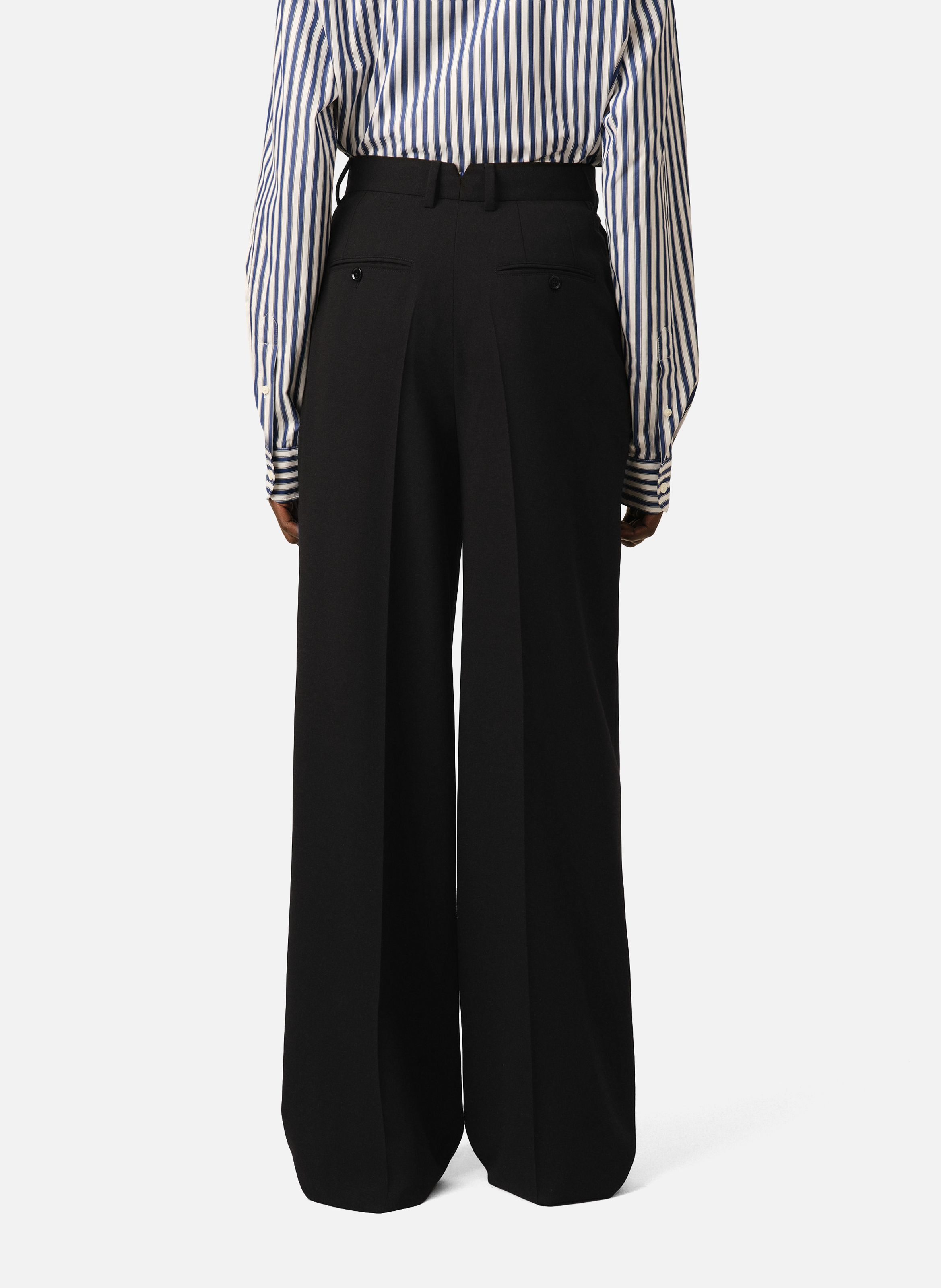 Pantalon coupe wide taille haute en laine AMI PARIS Noir