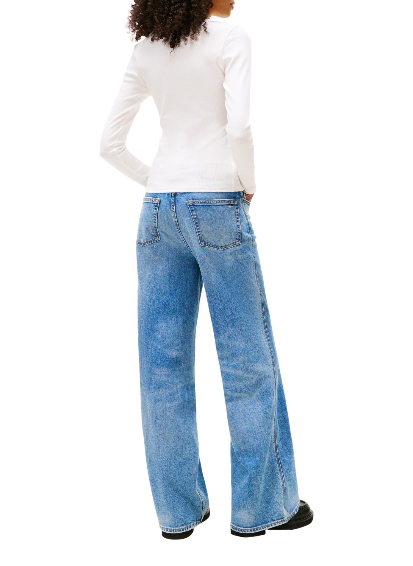 Ribbed V-neck cotton blend T-shirt | White TOMMY HILFIGER Women