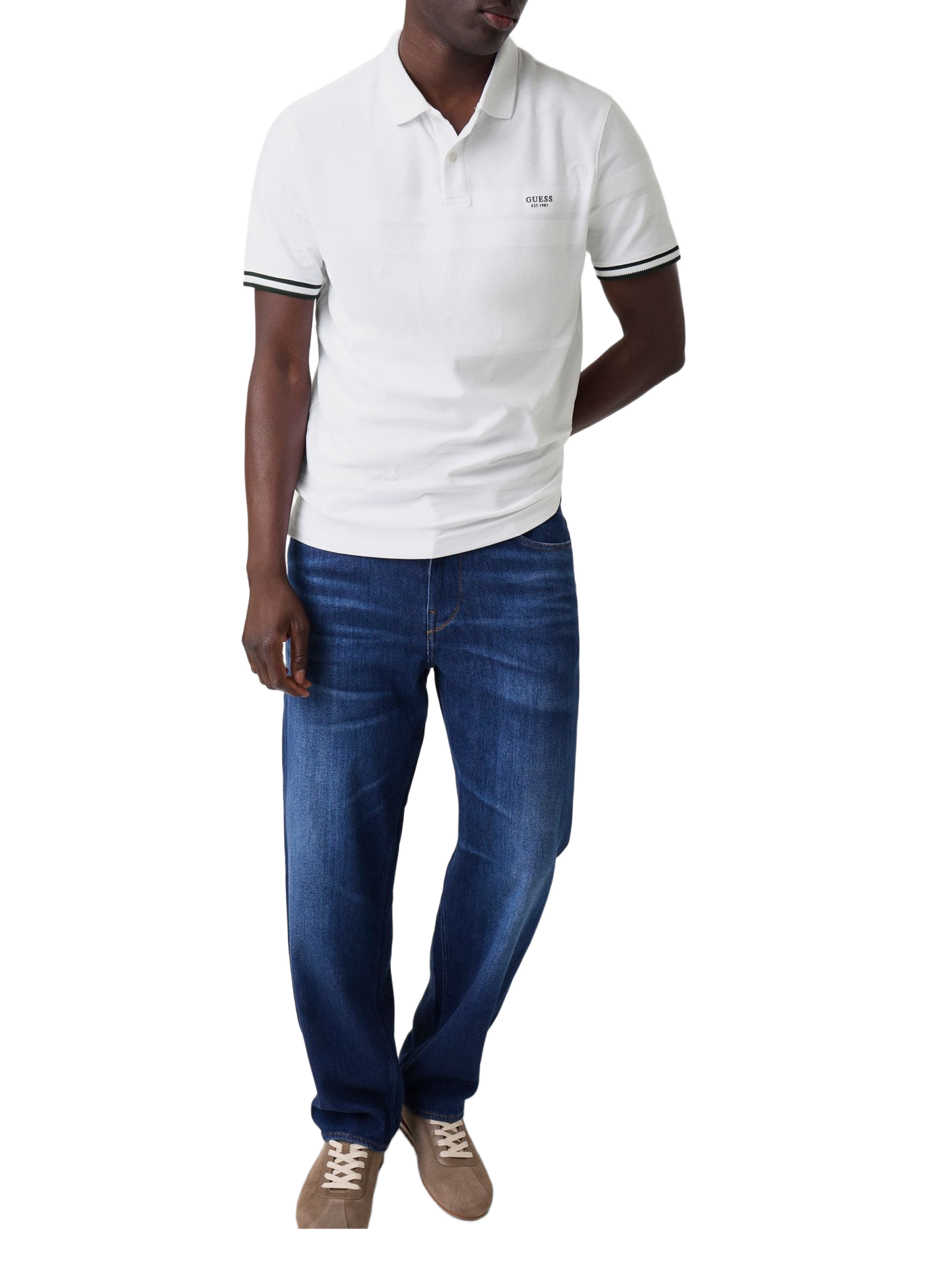 Short-sleeved polo shirt in blended cotton GUESS White