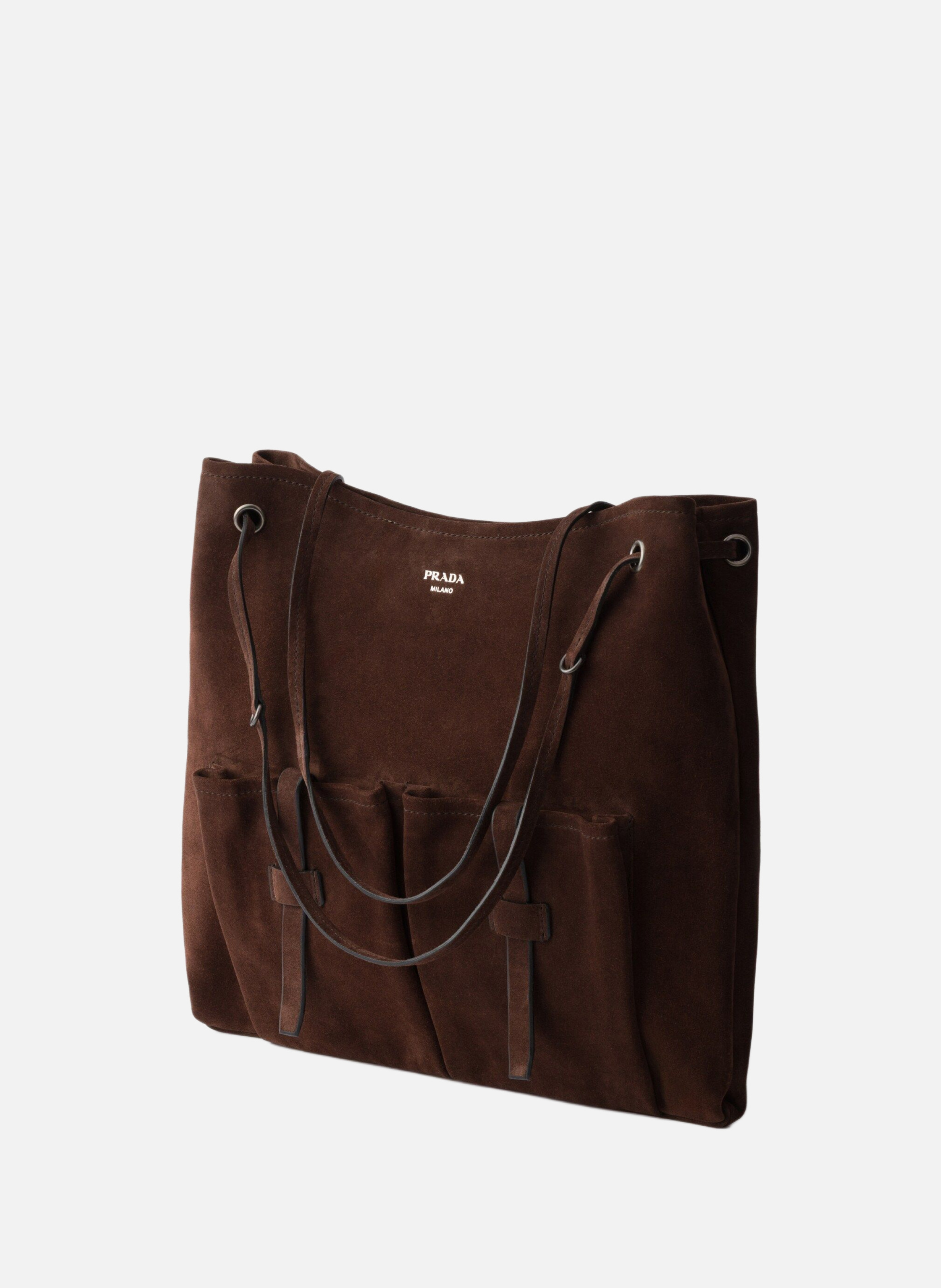 Grand sac prada route en veau velours PRADA Marron