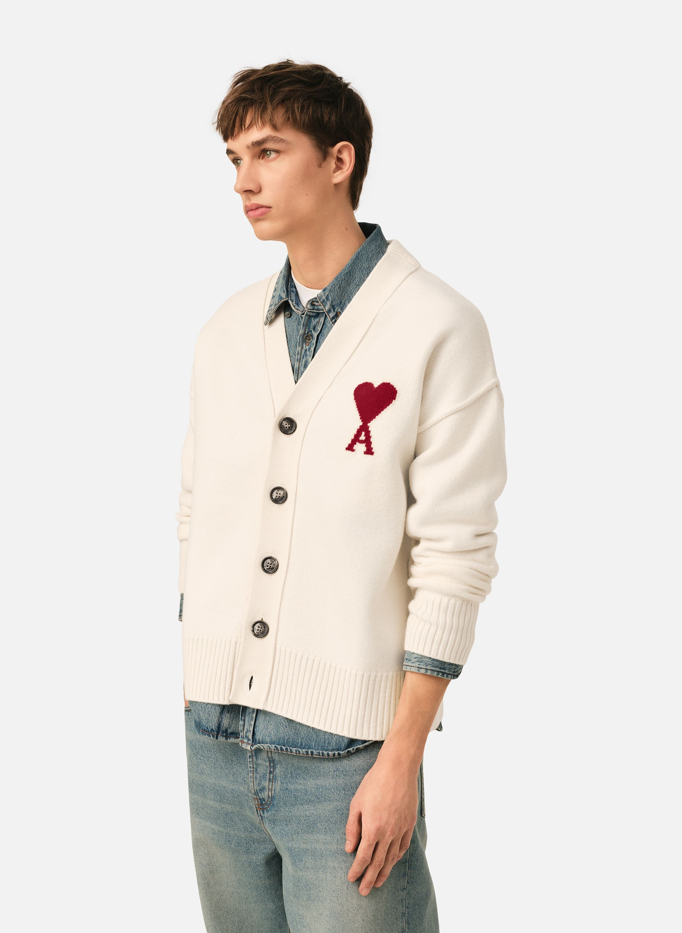 Cardigan unisexe en laine ami de coeur AMI PARIS Blanc