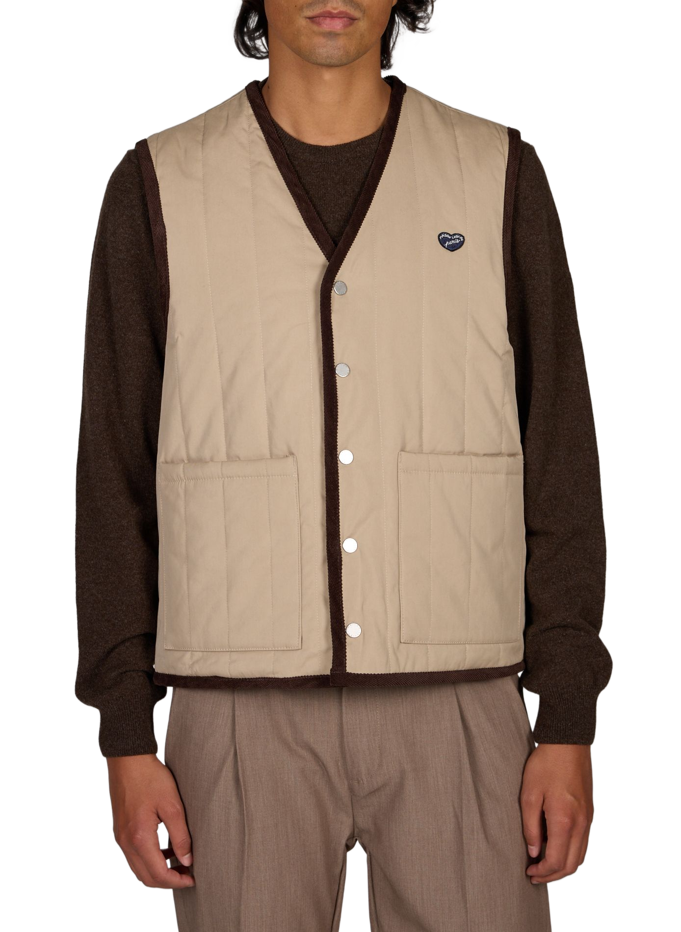Getailleerde mouwloze reversibele bodywarmer van gemengd katoen MAISON LABICHE Beige