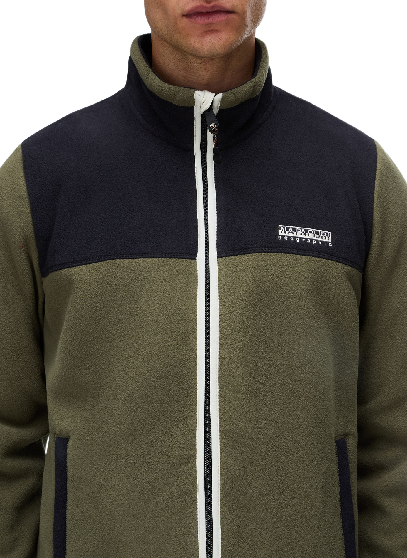 Straight fleece sweater with high collar in blended cotton NAPAPIJRI Khaki