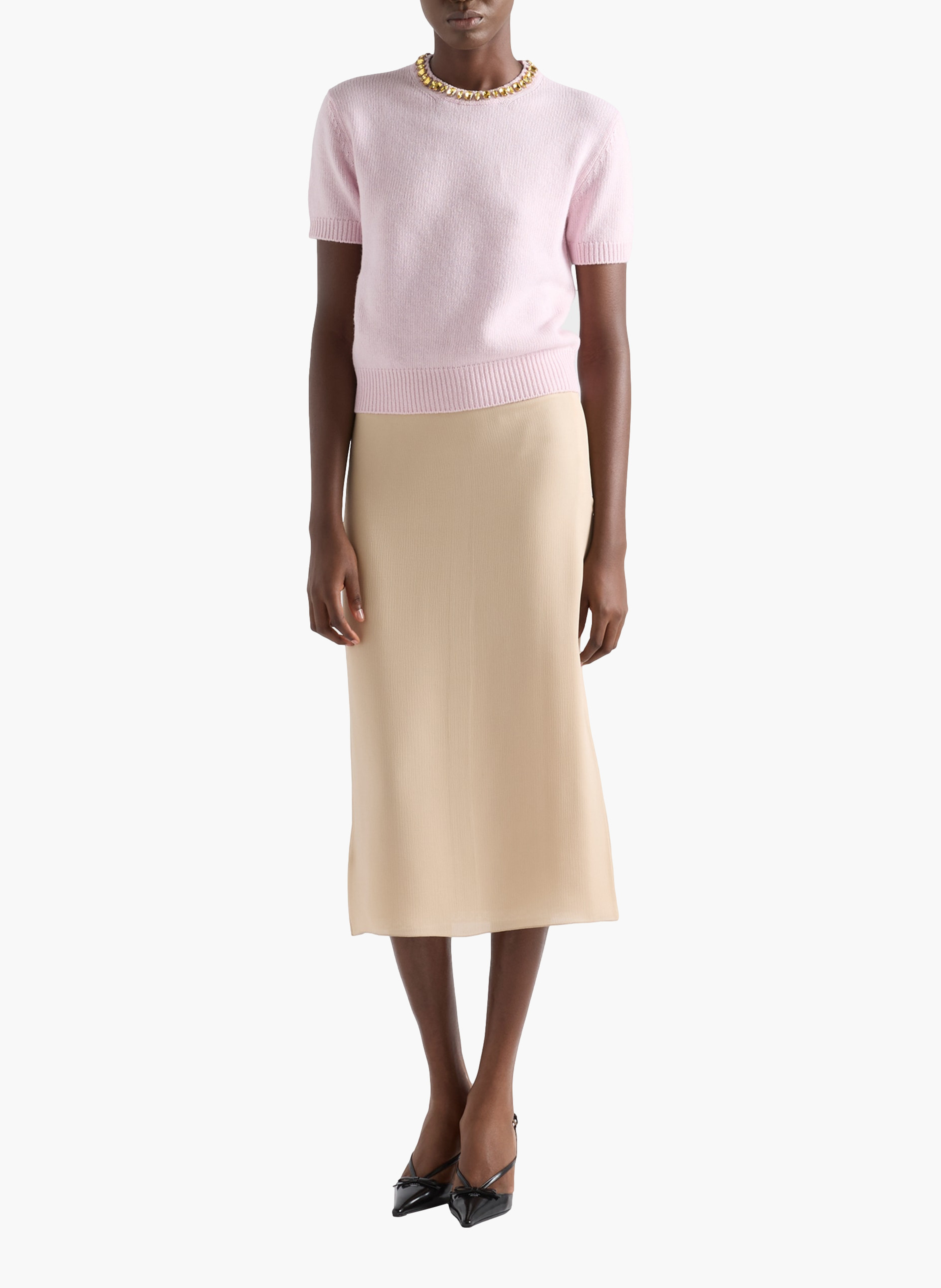 Pull à col rond en laine et cachemire PRADA Rose