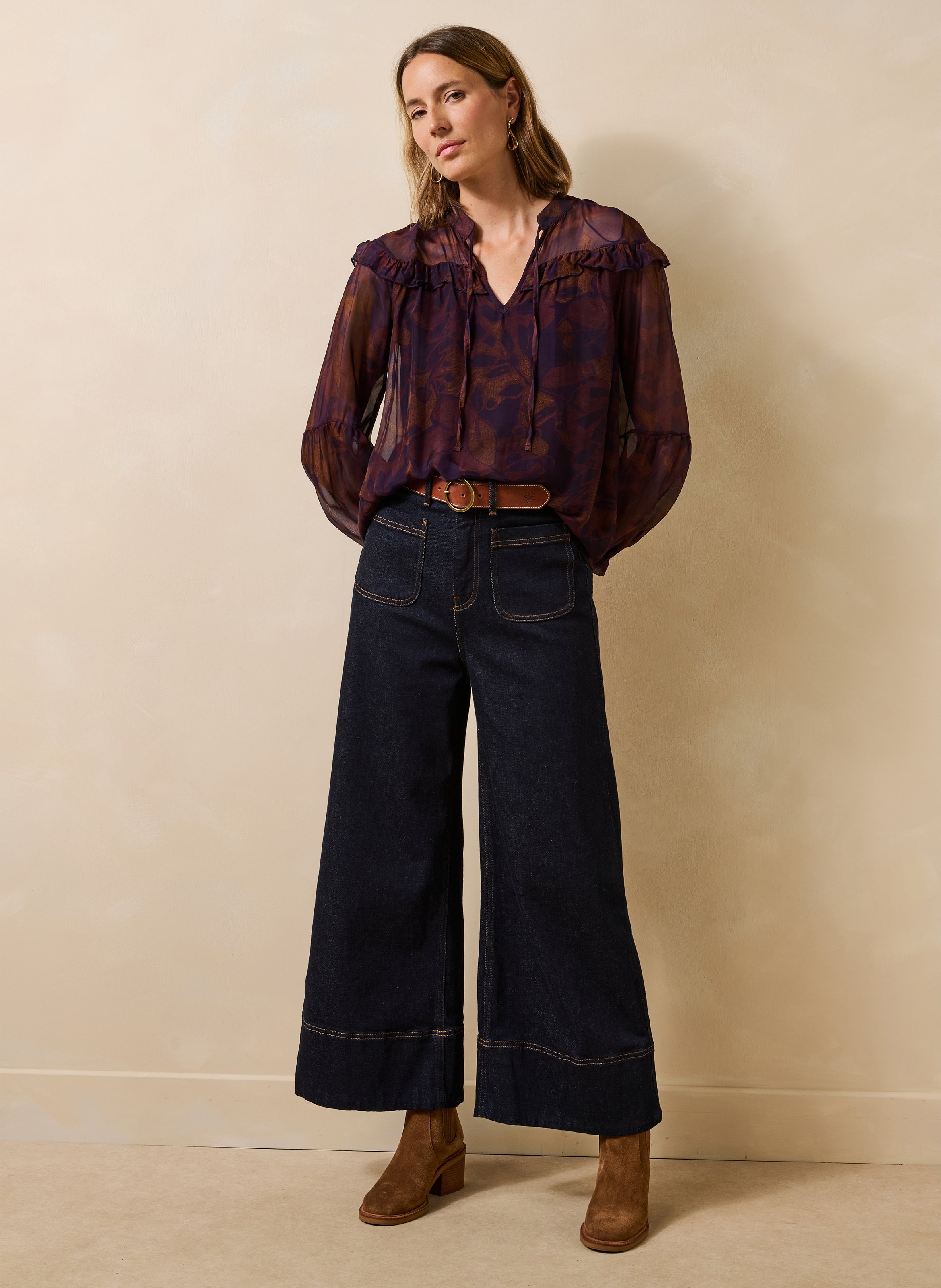 Blouse met Tunesische hals, print en ruches LA FEE MARABOUTEE Veelkleurig