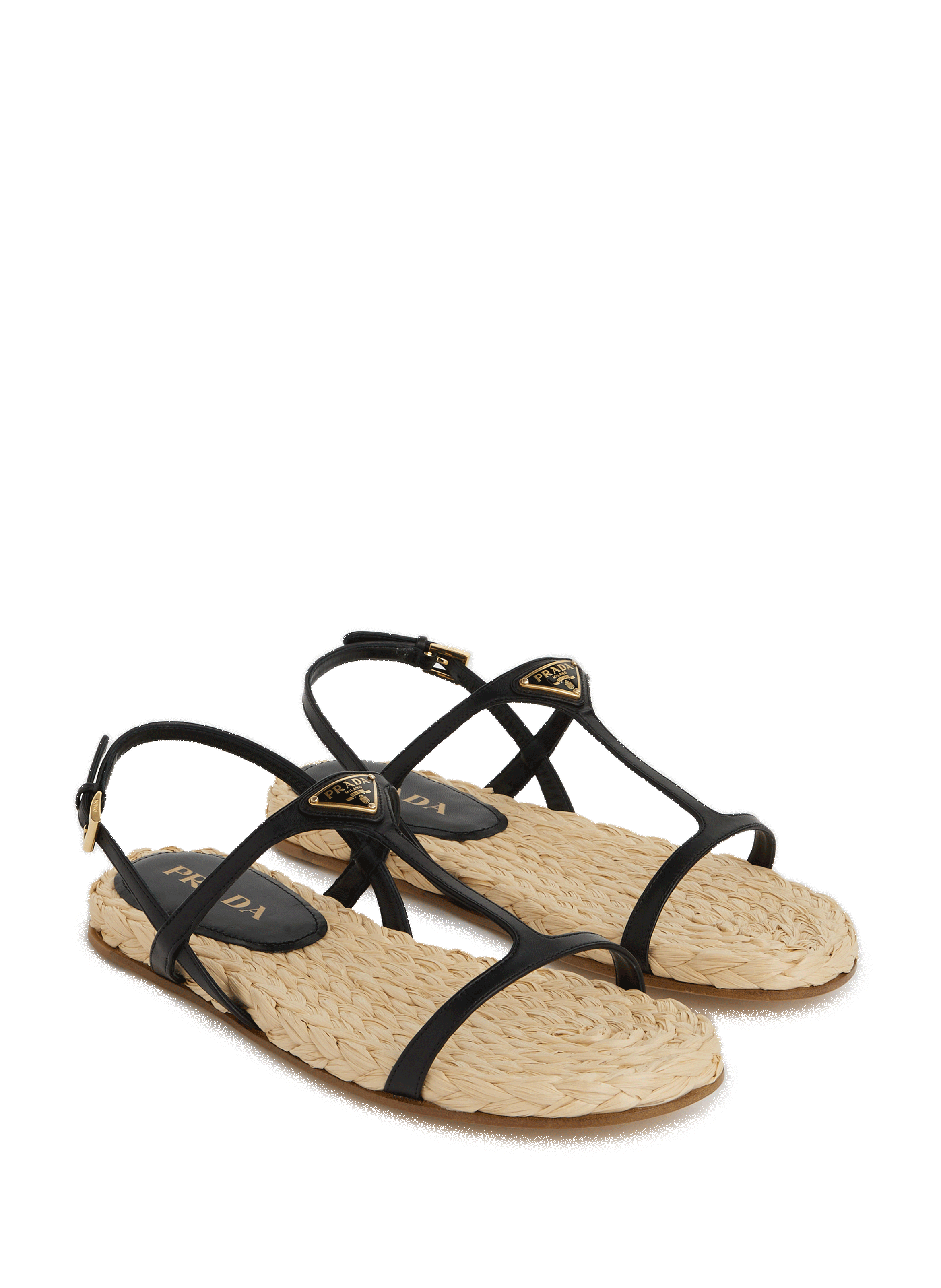 Sandales plates en cuir et raphia  PRADA Multicolore