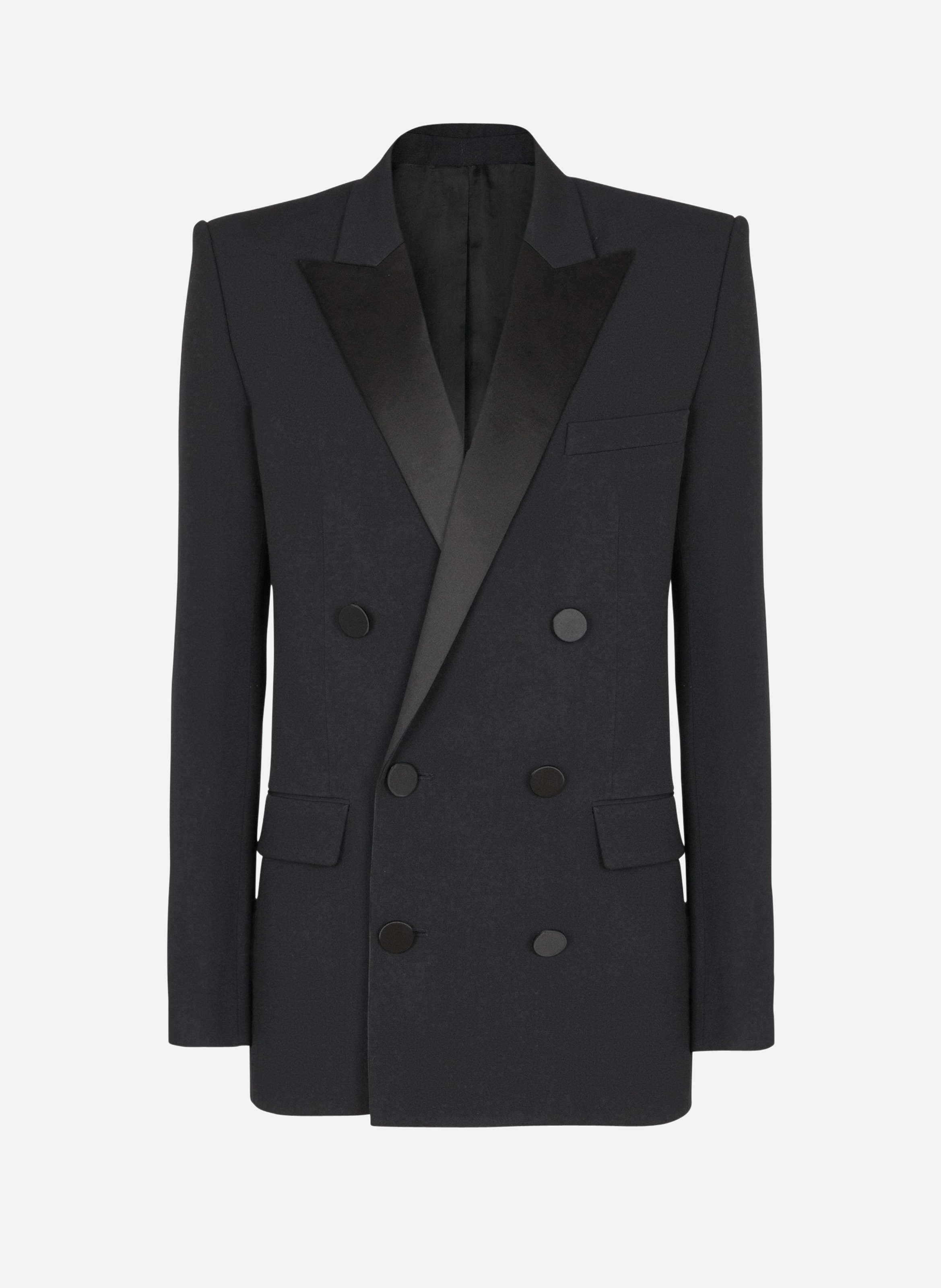 Blazer en grain de poudre avec revers en satin BALMAIN Noir