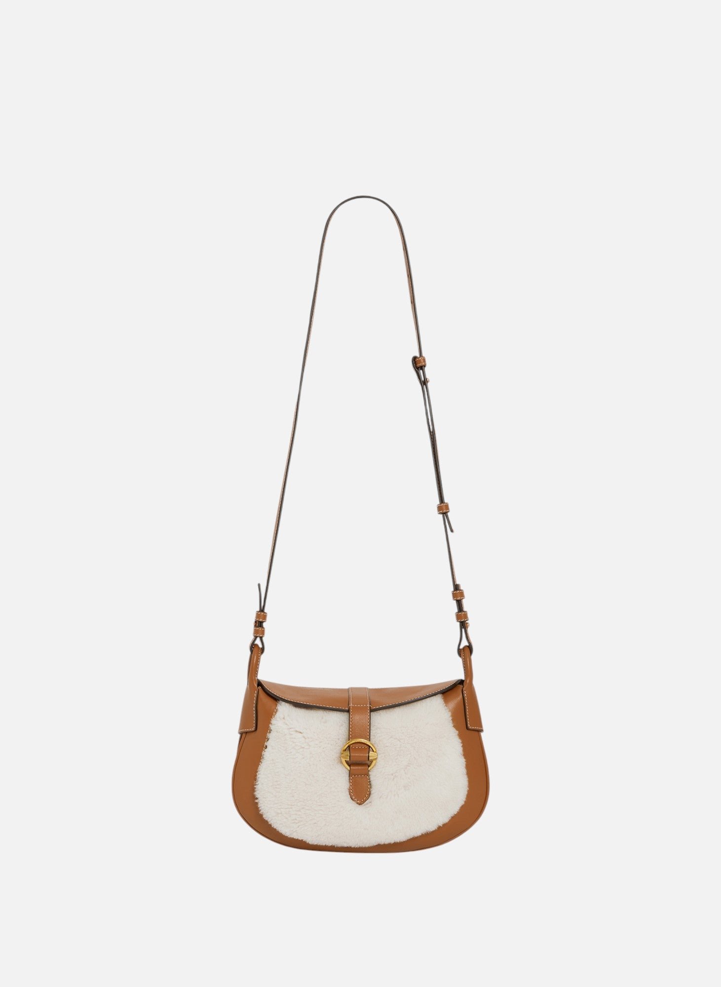 Petit sac bandoulière pia en cuir lisse et peau lainée LE TANNEUR Marron