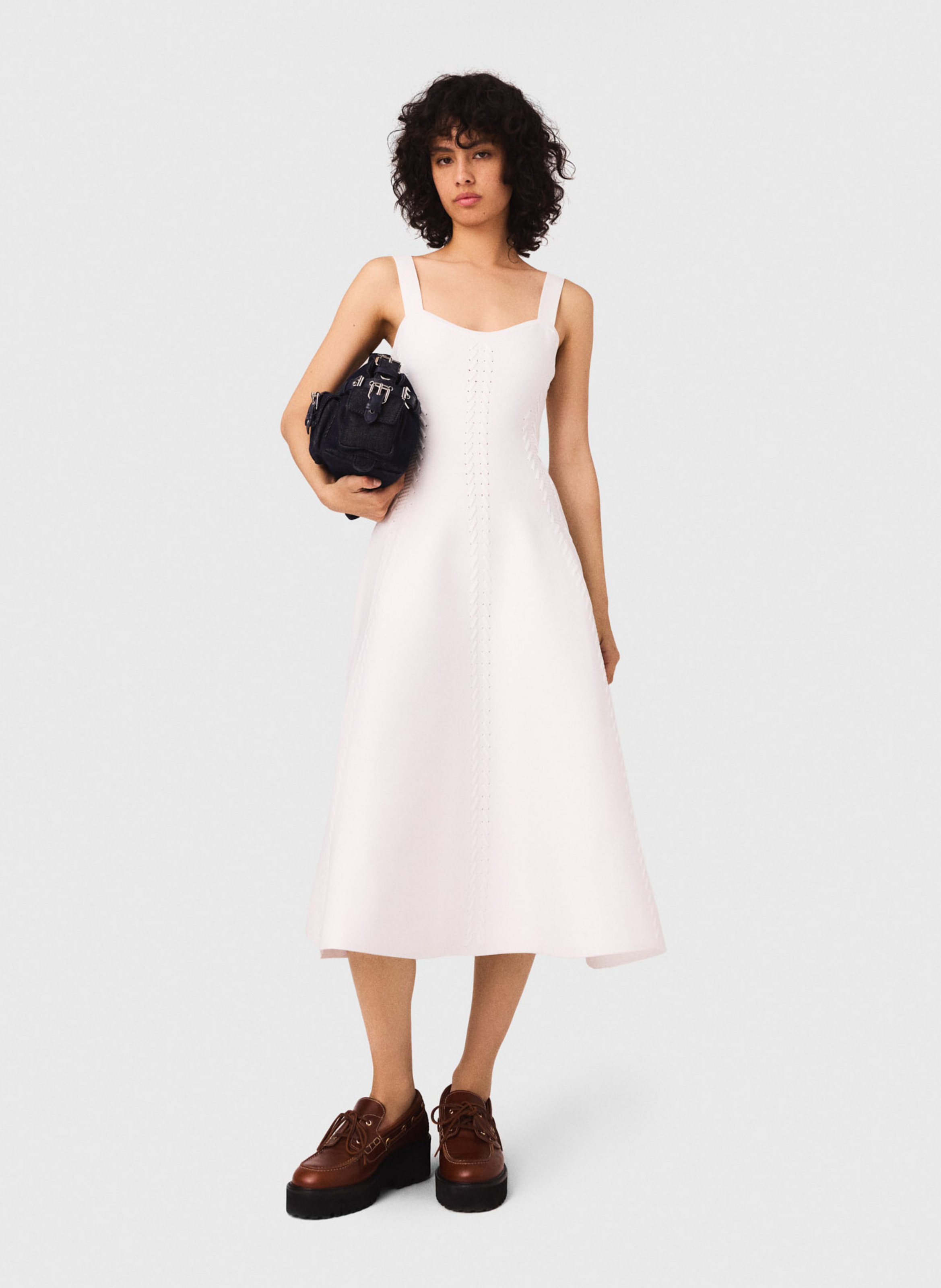 Robe midi patineuse à bretelles MAJE Blanc