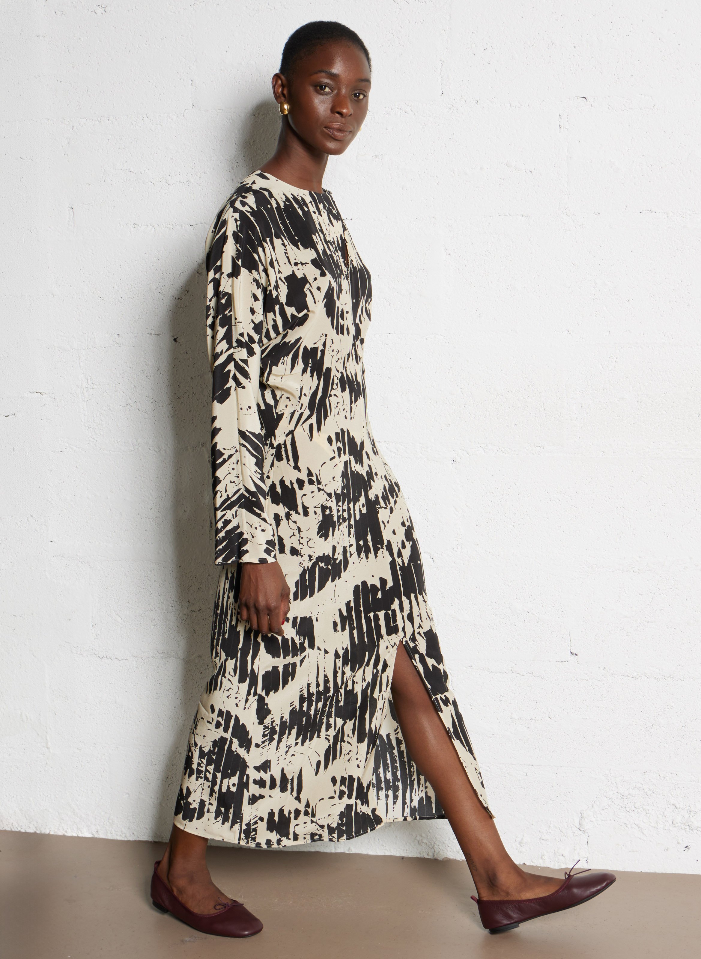 Robe longue col rond en soie francine SOEUR Multicolore