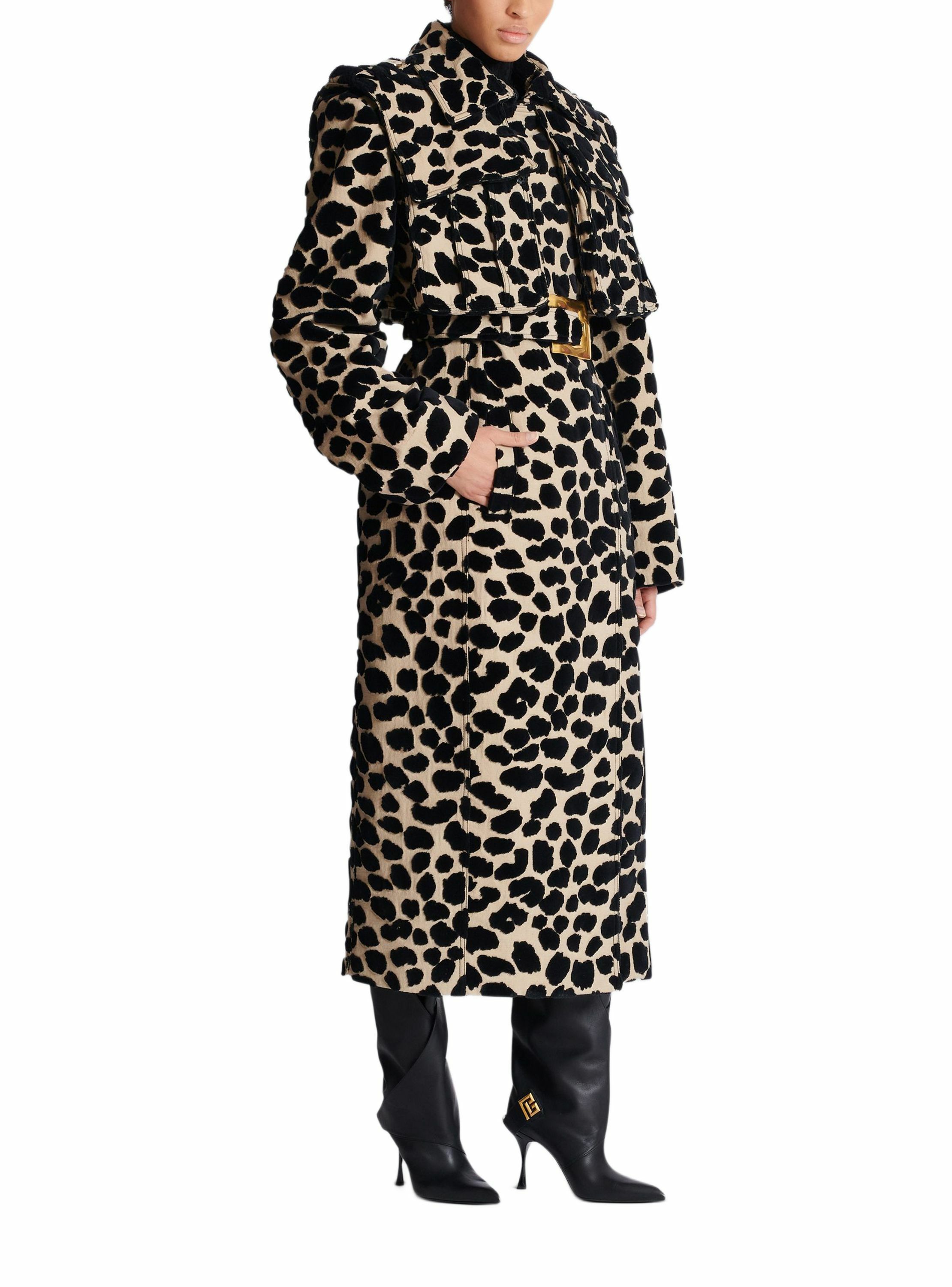 Trench ceinturé en jacquard motif léopard BALMAIN Noir
