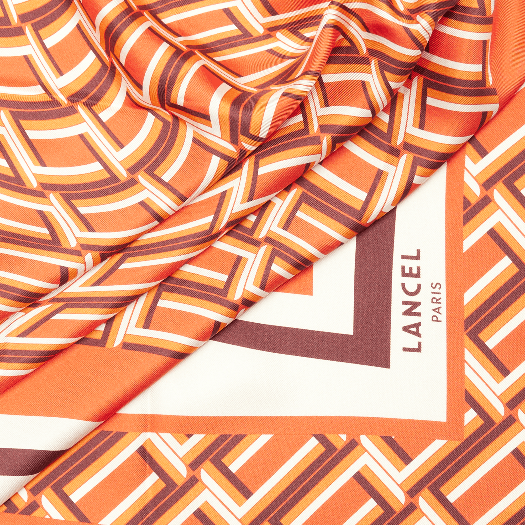 90 cm silk square scarf with silk monogram LANCEL Orange