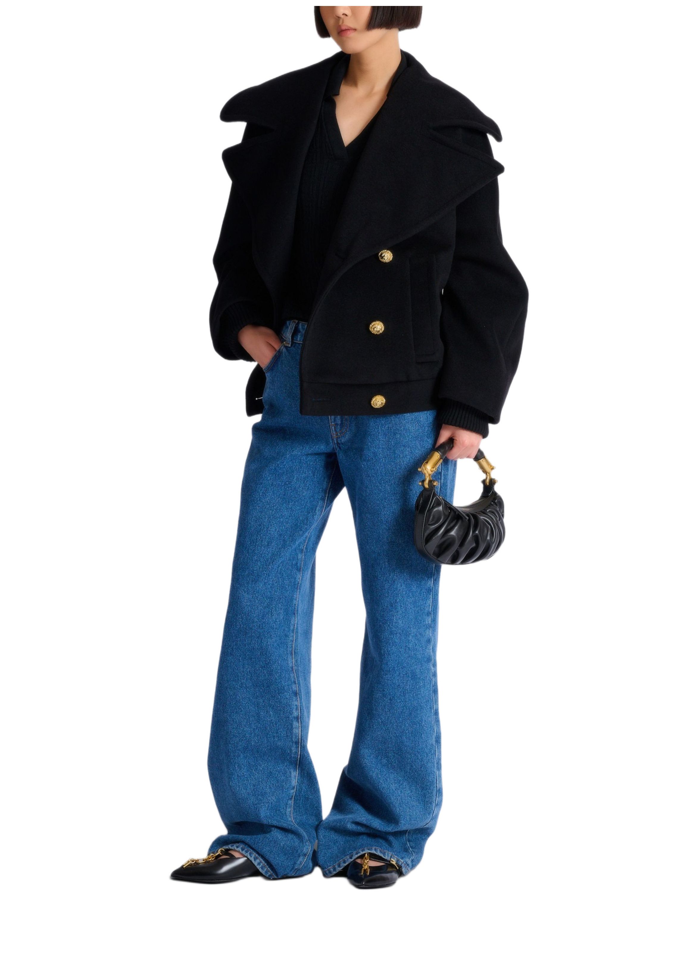 Caban 4 boutons en laine BALMAIN Noir