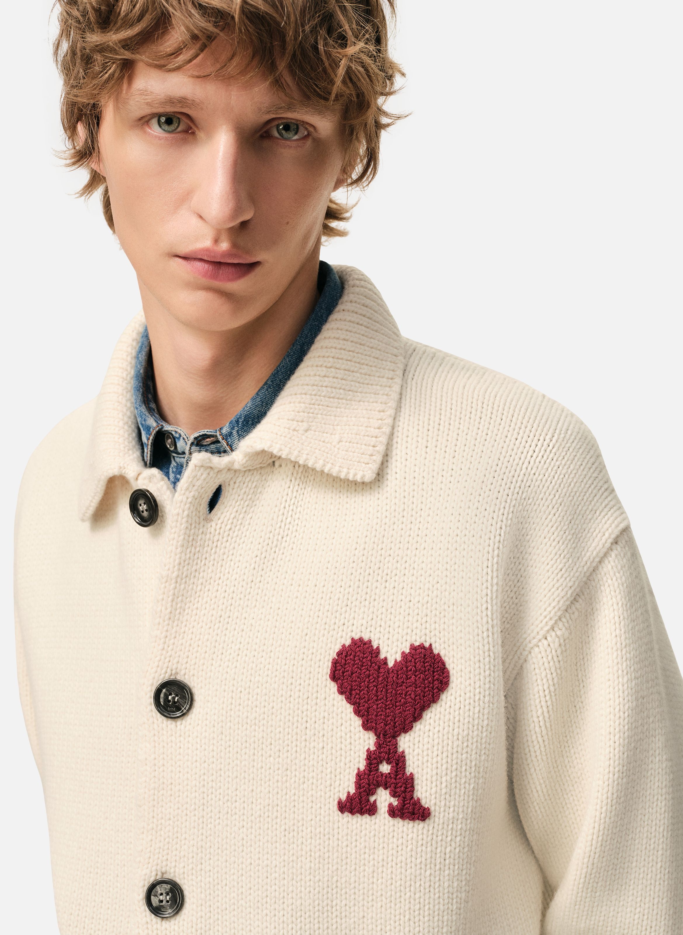 Cardigan ami de coeur unisexe en laine AMI PARIS Blanc