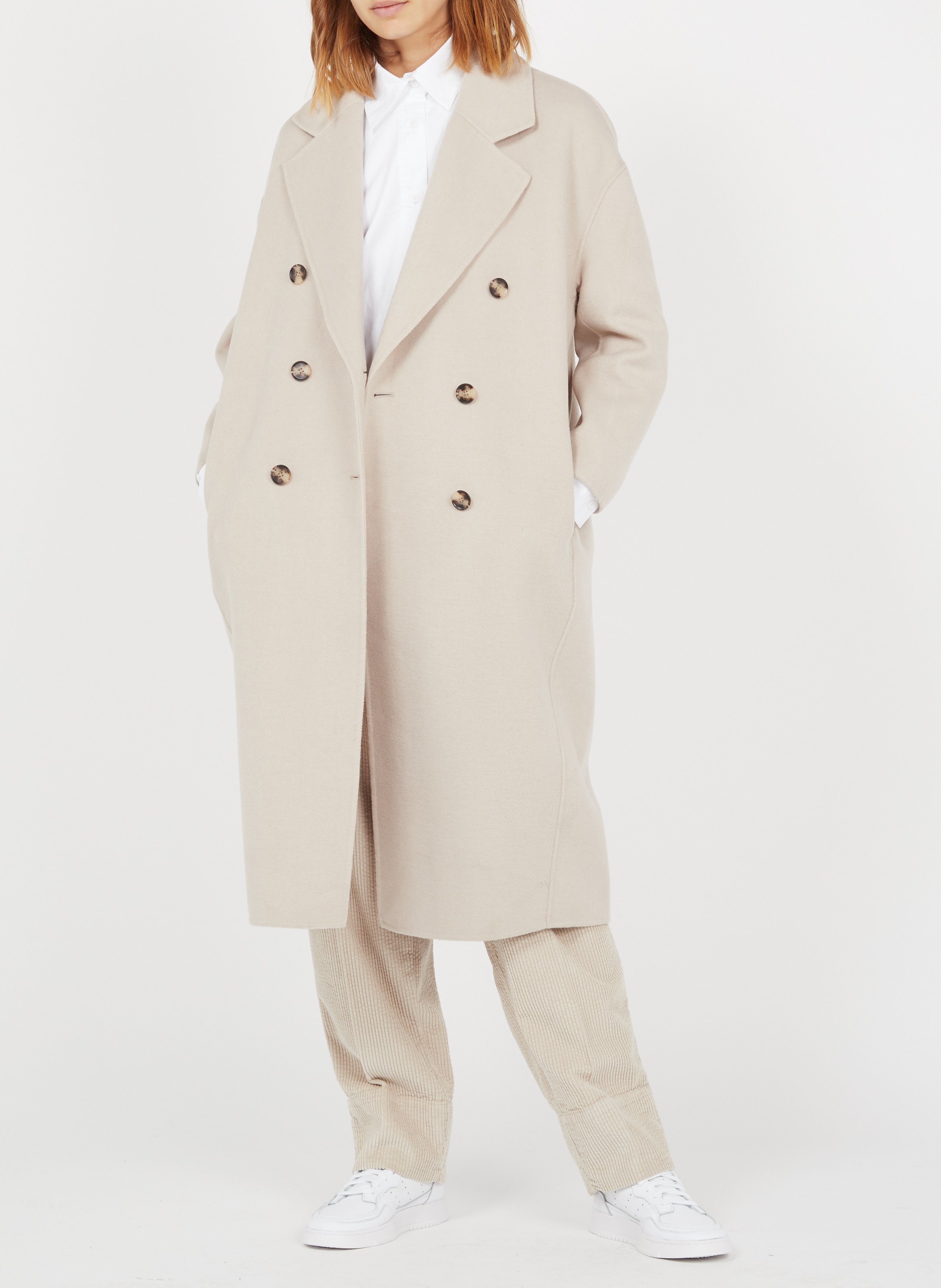 Pantalon large taille haute en velours côtelé padow AMERICAN VINTAGE Beige