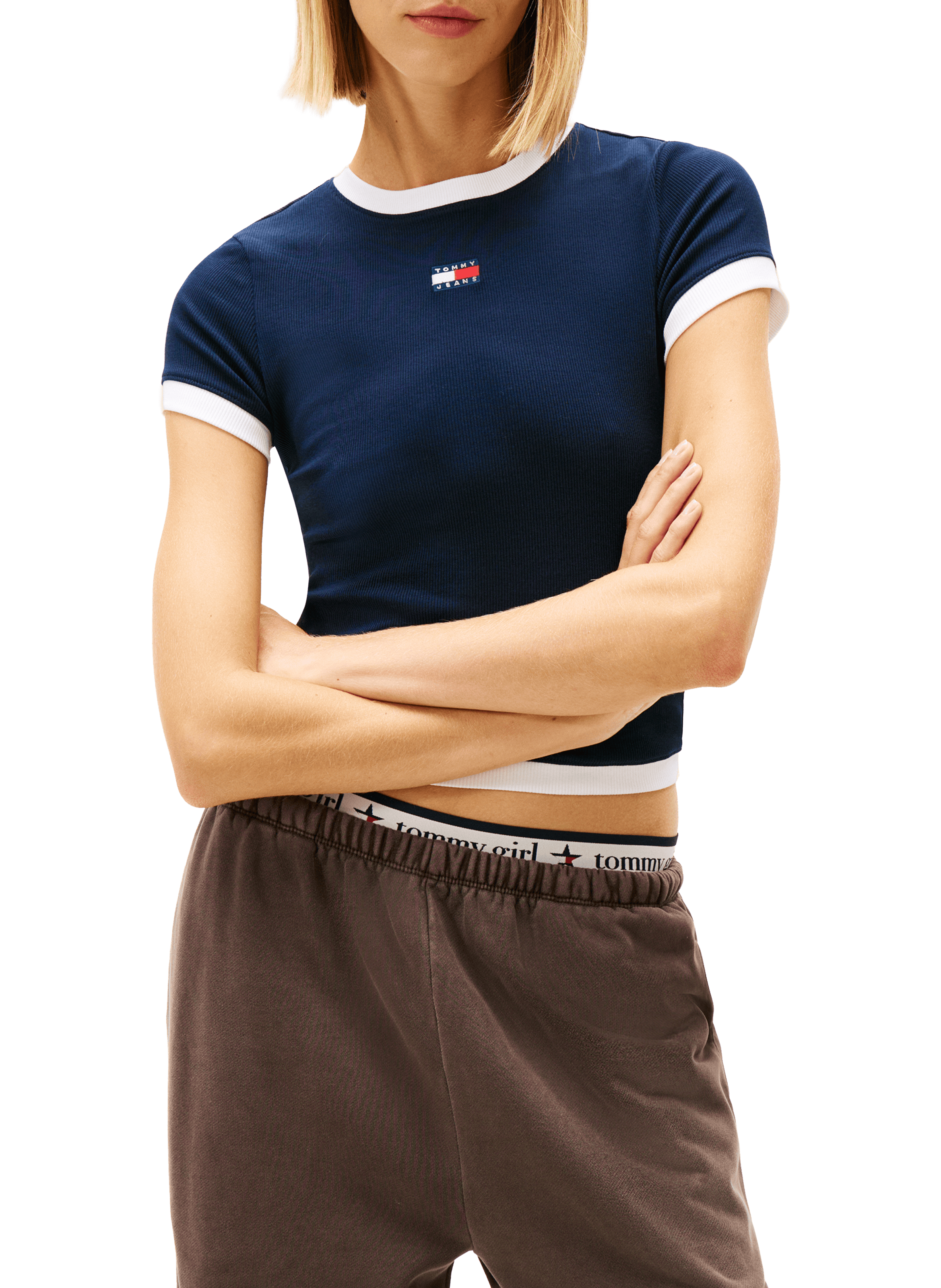 T-shirt côtelé en coton mélangé TOMMY HILFIGER Bleu