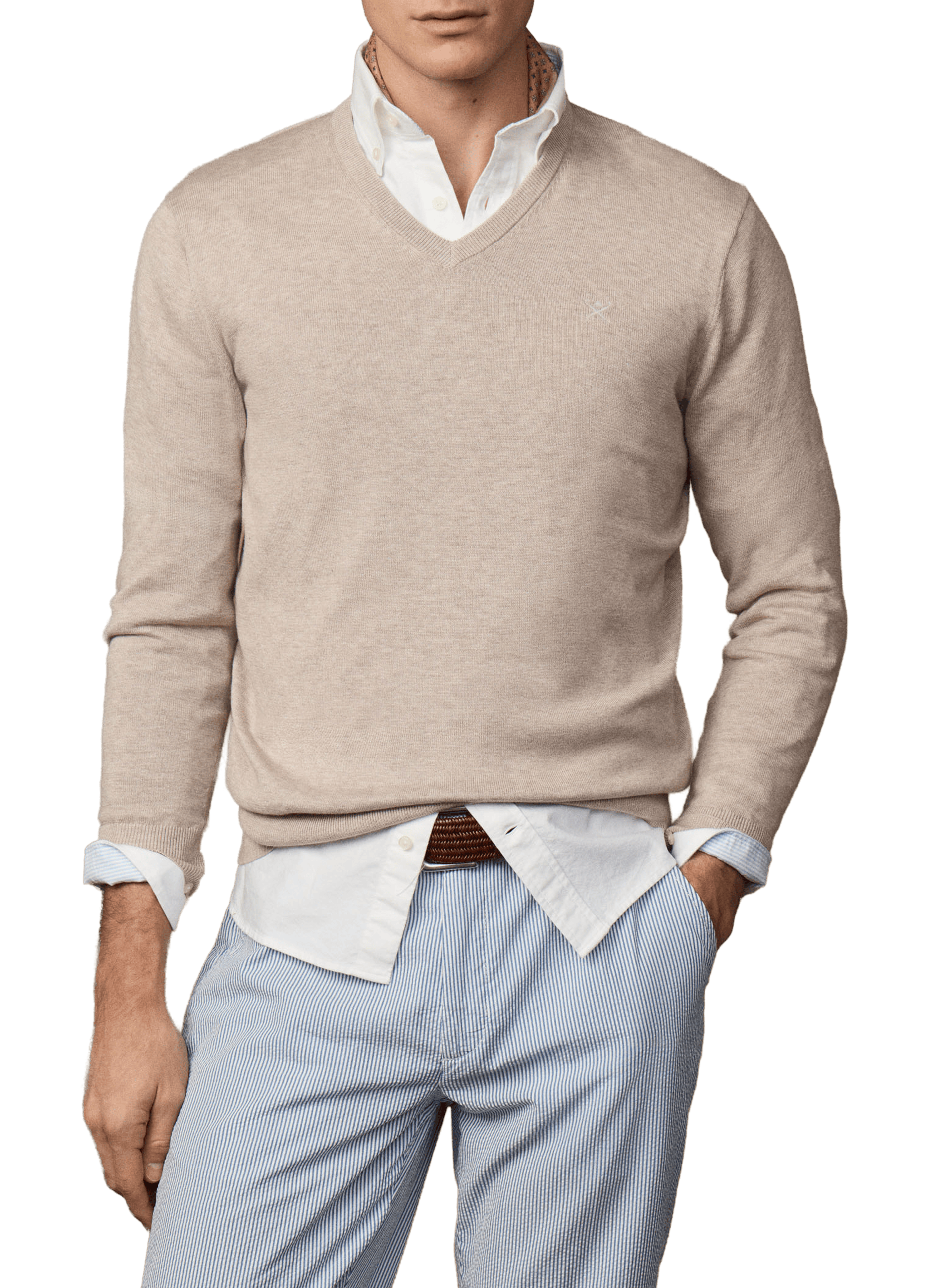 Cotton V-neck jumper HACKETT Beige