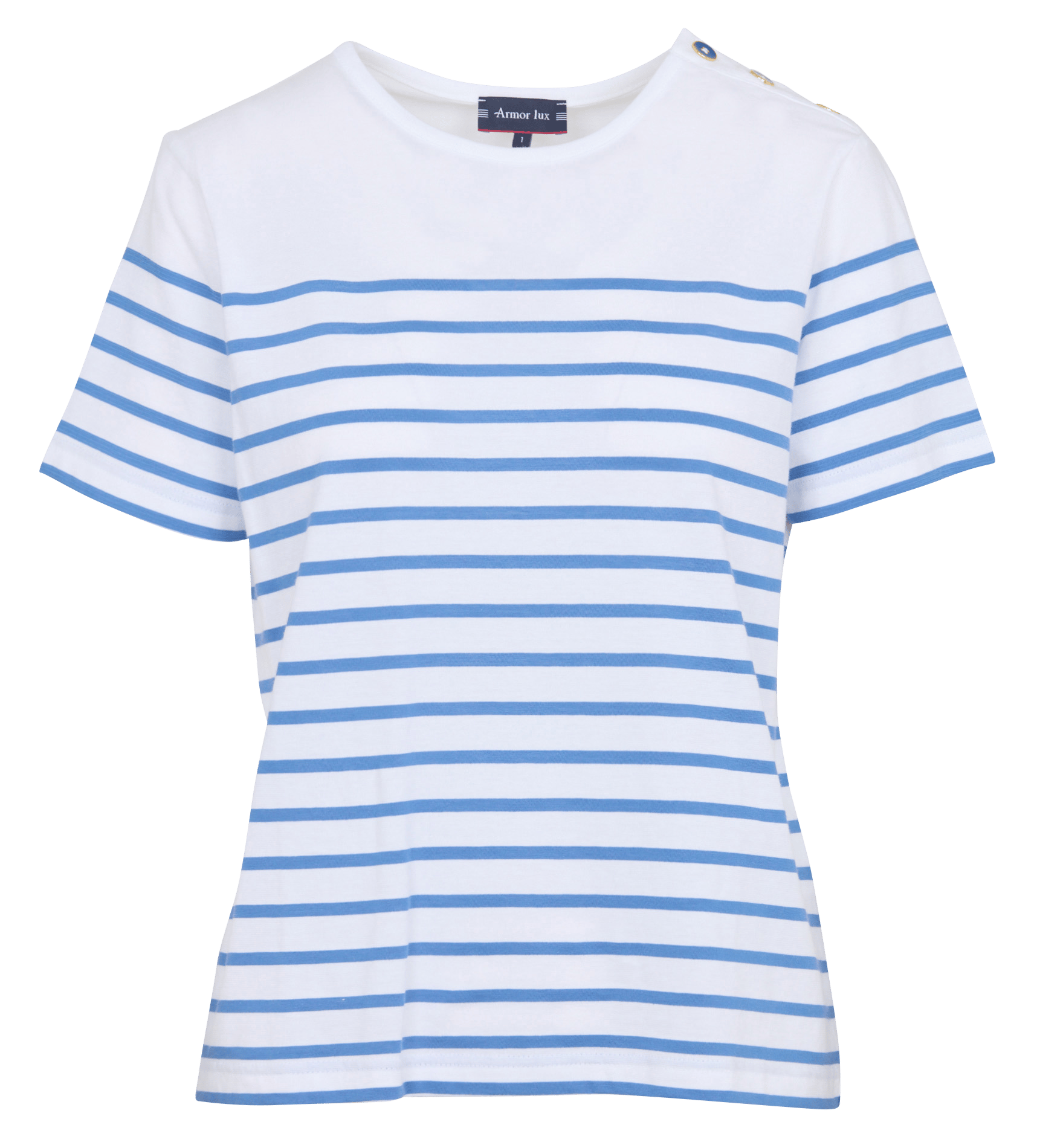 Tee-shirt marinière droit col rond en coton ARMOR-LUX Blanc