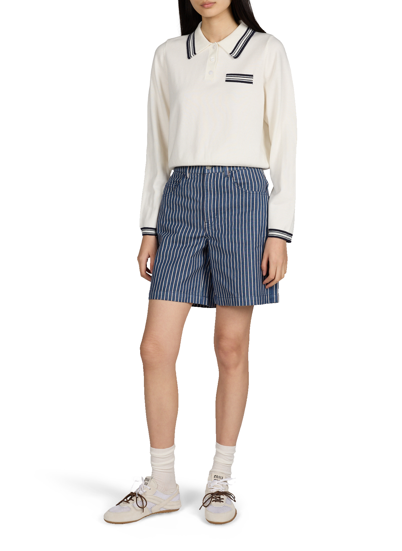 Short à rayures en coton THINKING MU Beige