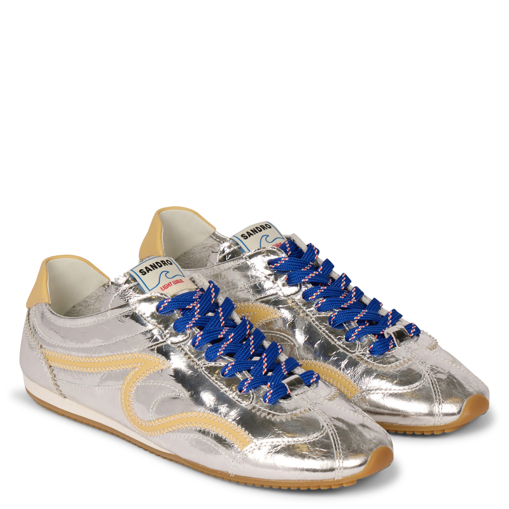 Baskets basses métallisées en cuir SANDRO Argent