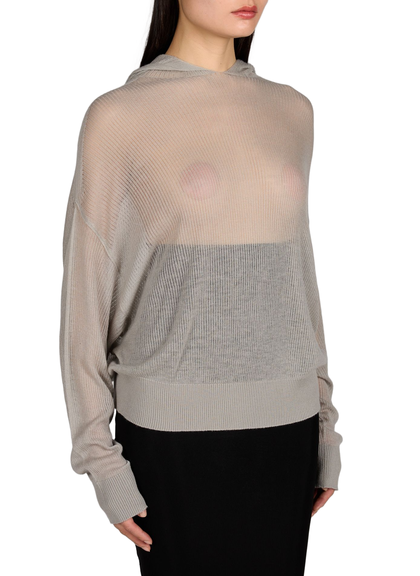 Hoodie maille à capuche en cachemire transparent RICK OWENS Beige