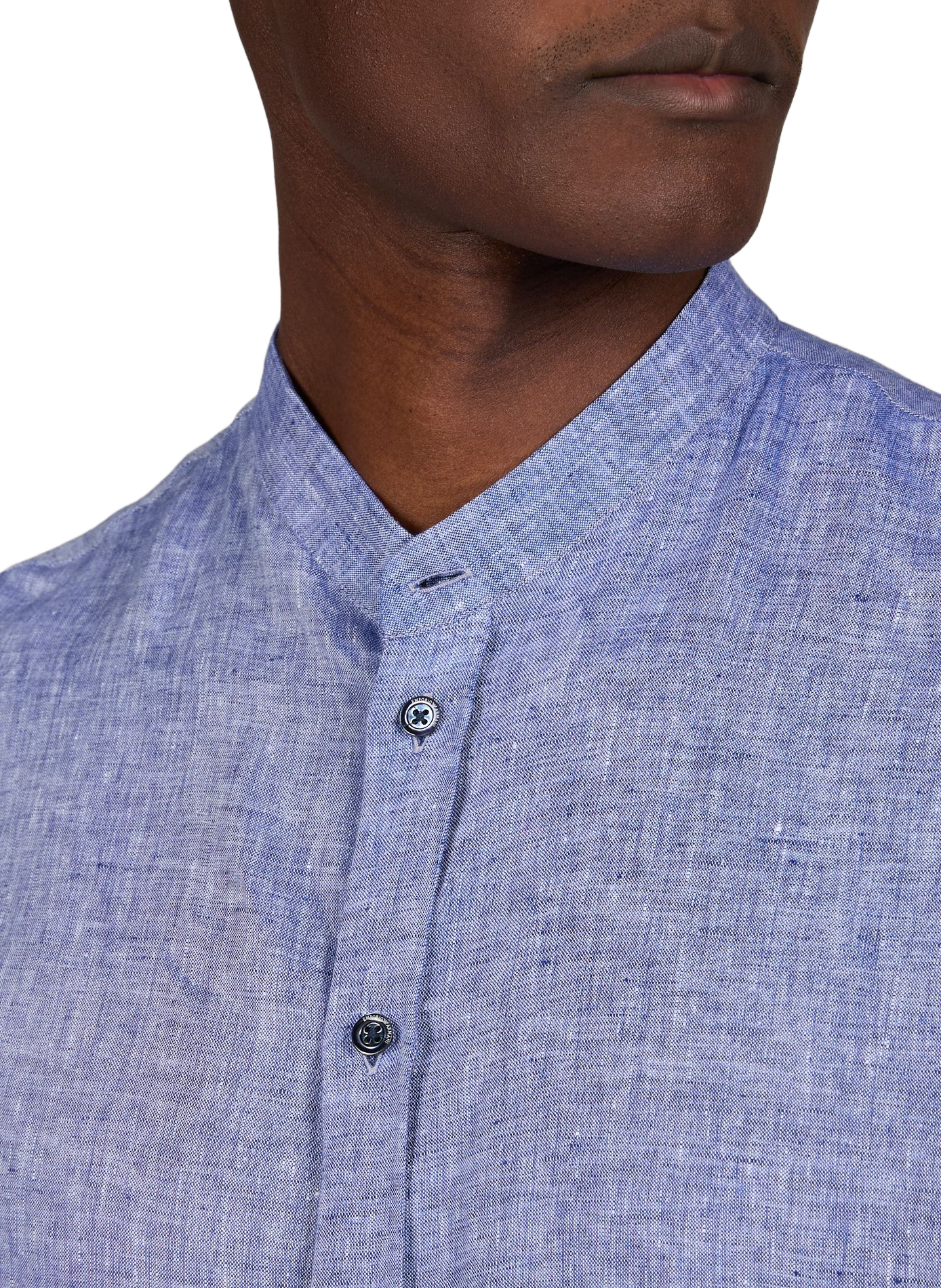 Chemise à col officier en pur lin EMPORIO ARMANI Bleu