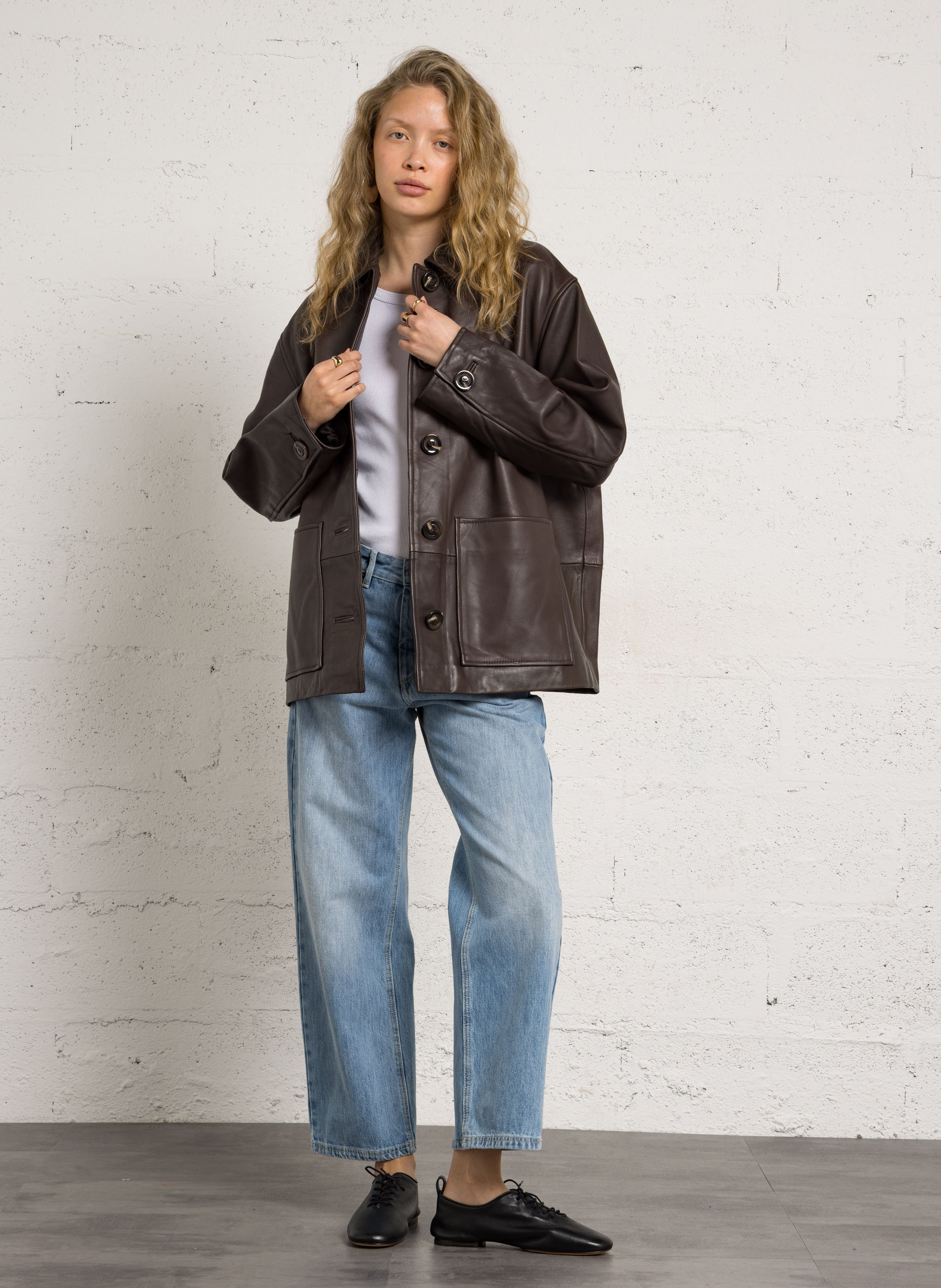 Veste col classique en cuir vincenzo SOEUR Marron