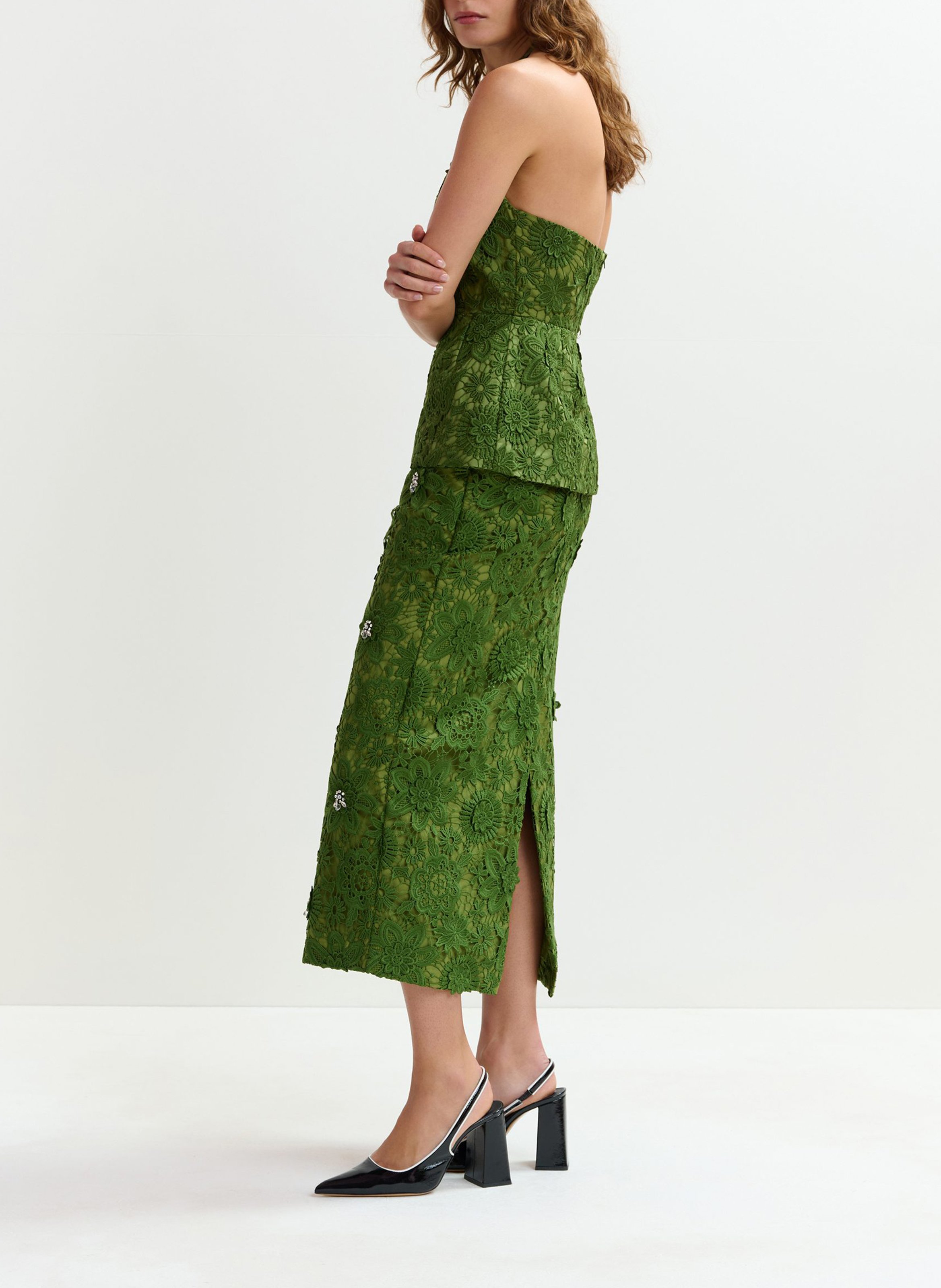 Jupe midi crayon en dentelle florale jourget ESSENTIEL ANTWERP Vert