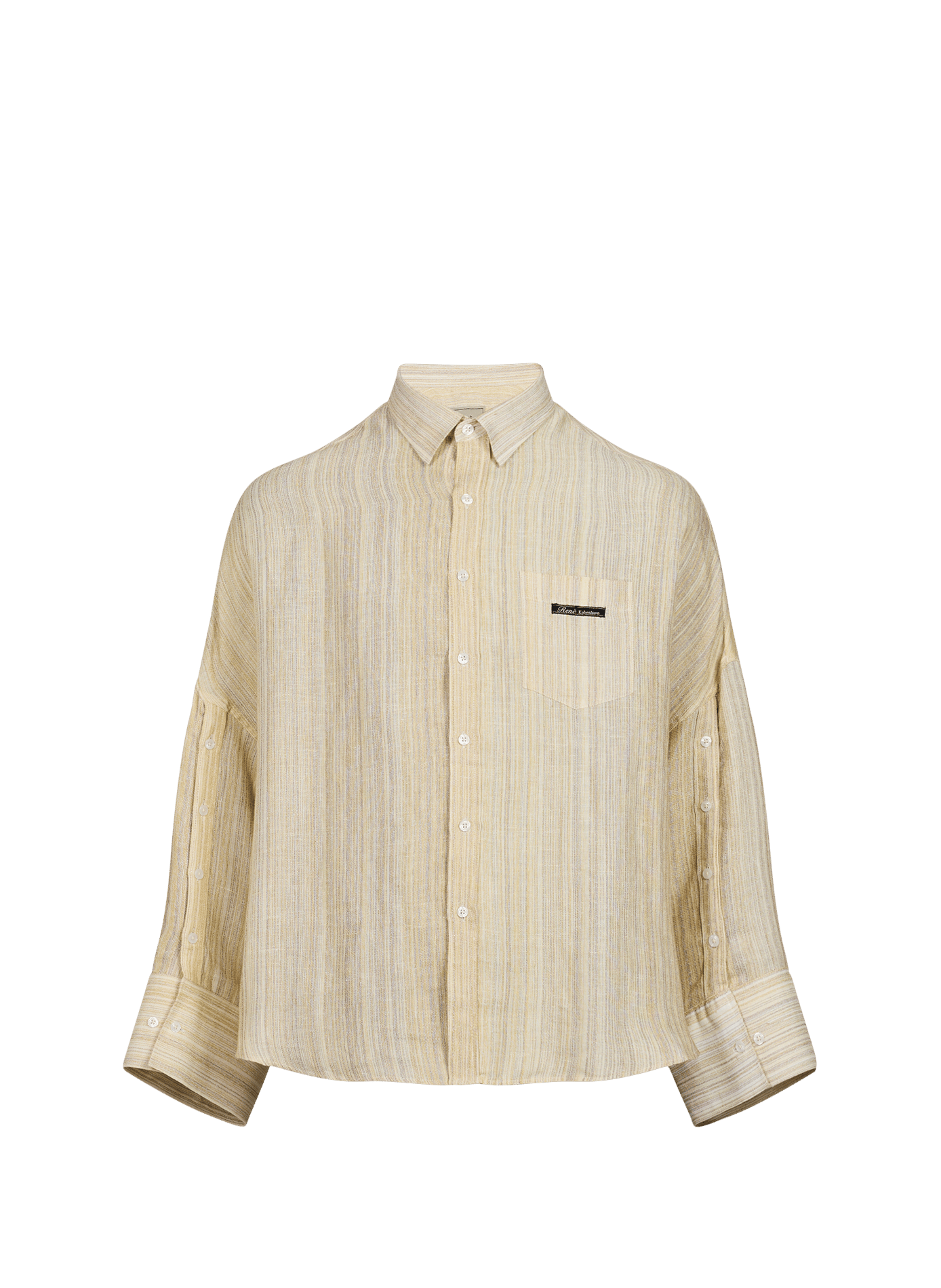 Chemise rayée à manches tombantes larges en lin mélangé RENÈ White