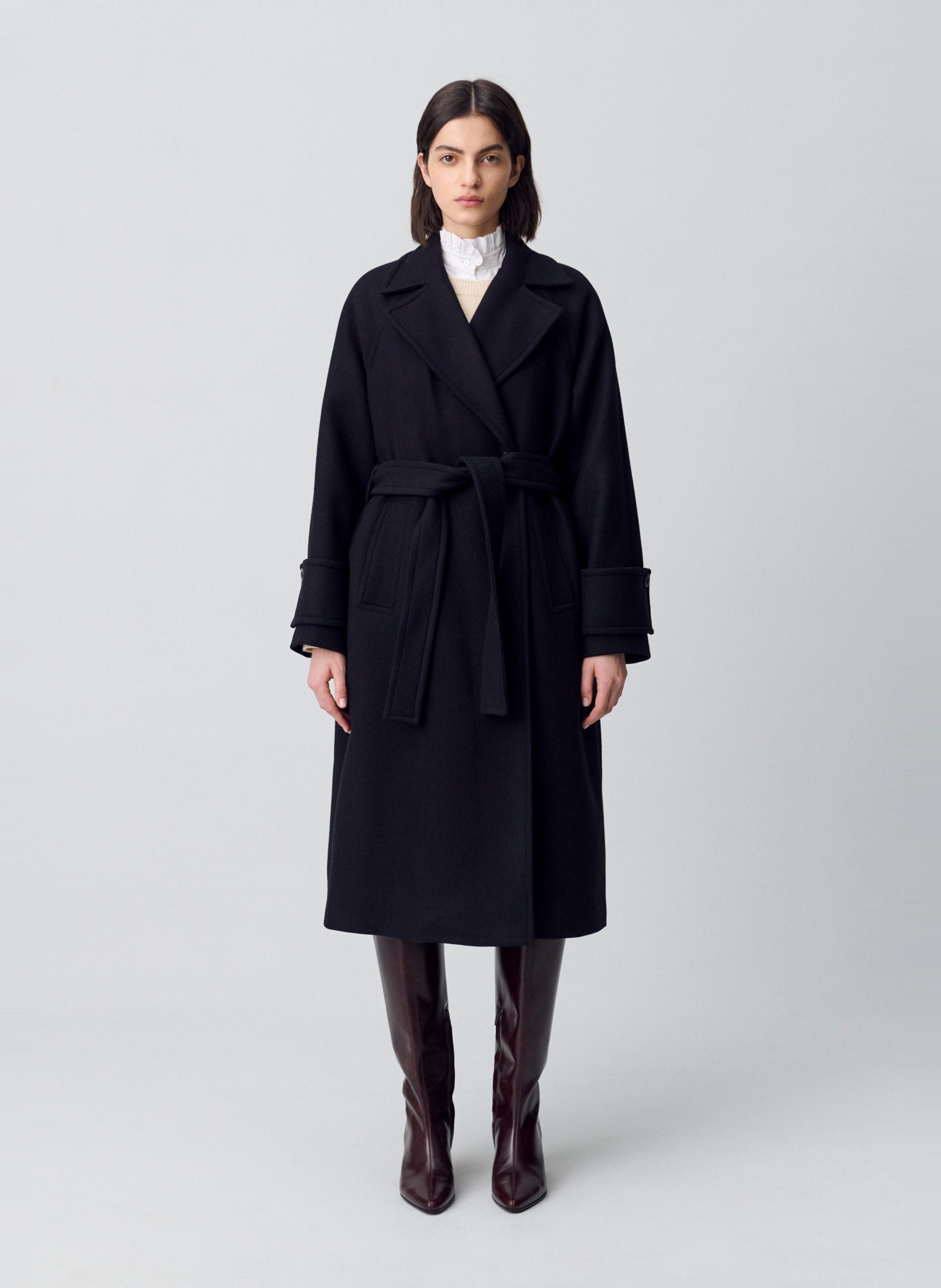 Manteau col tailleur en laine mélangée CLAUDIE PIERLOT Noir
