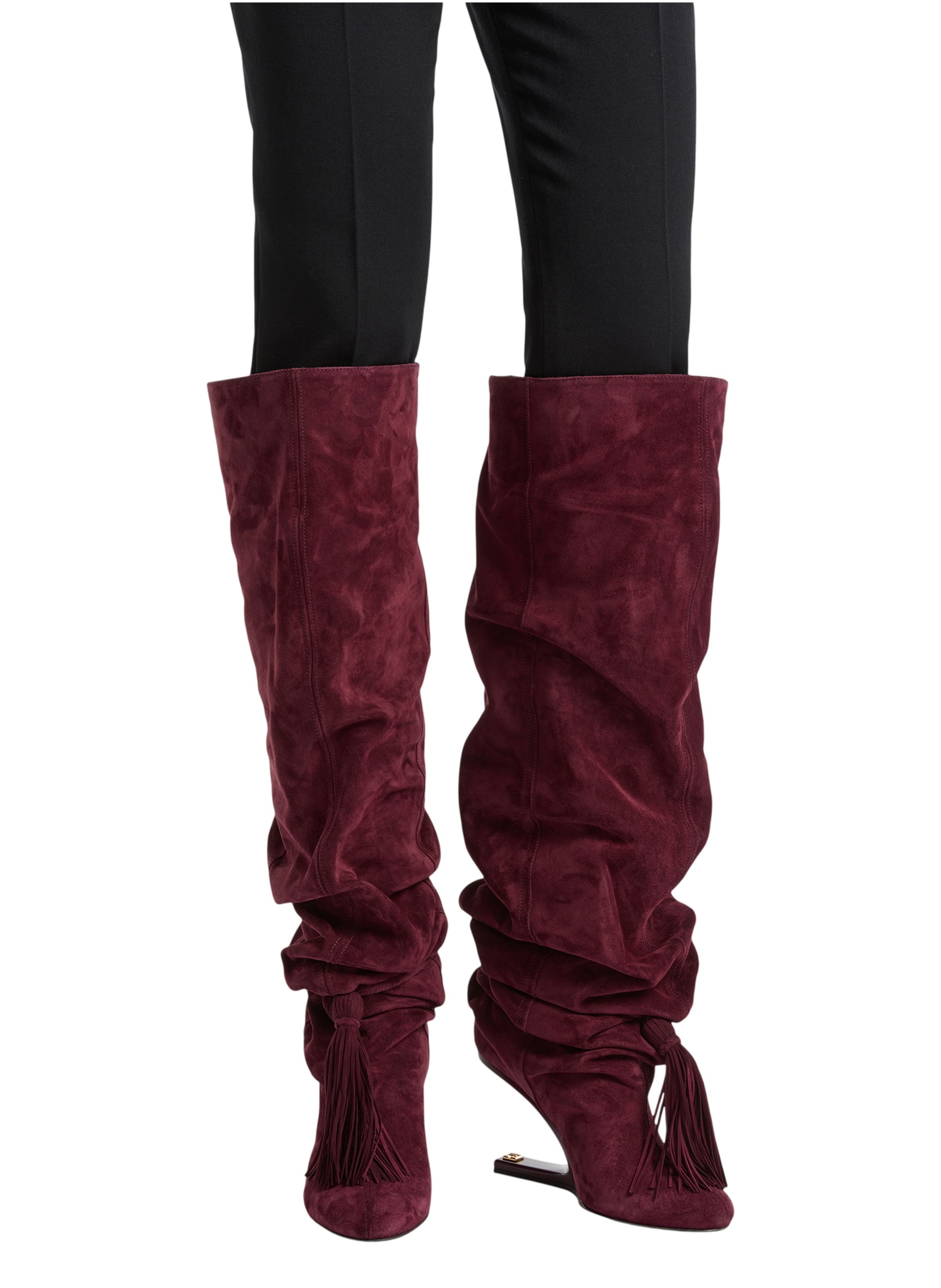 Cuissardes no wedge à pompon en cuir suédé BALMAIN Rouge