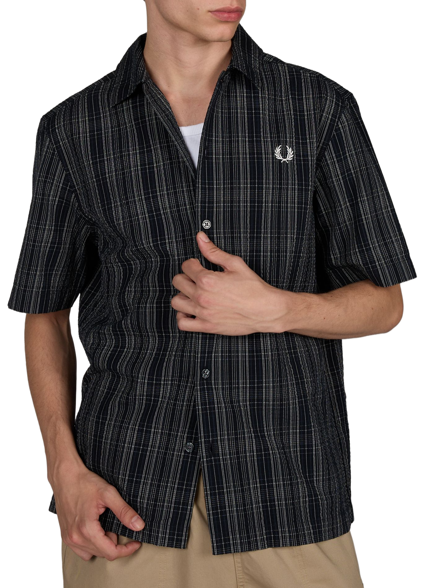 Gestreiftes Baumwollhemd mit Struktur FRED PERRY Blau