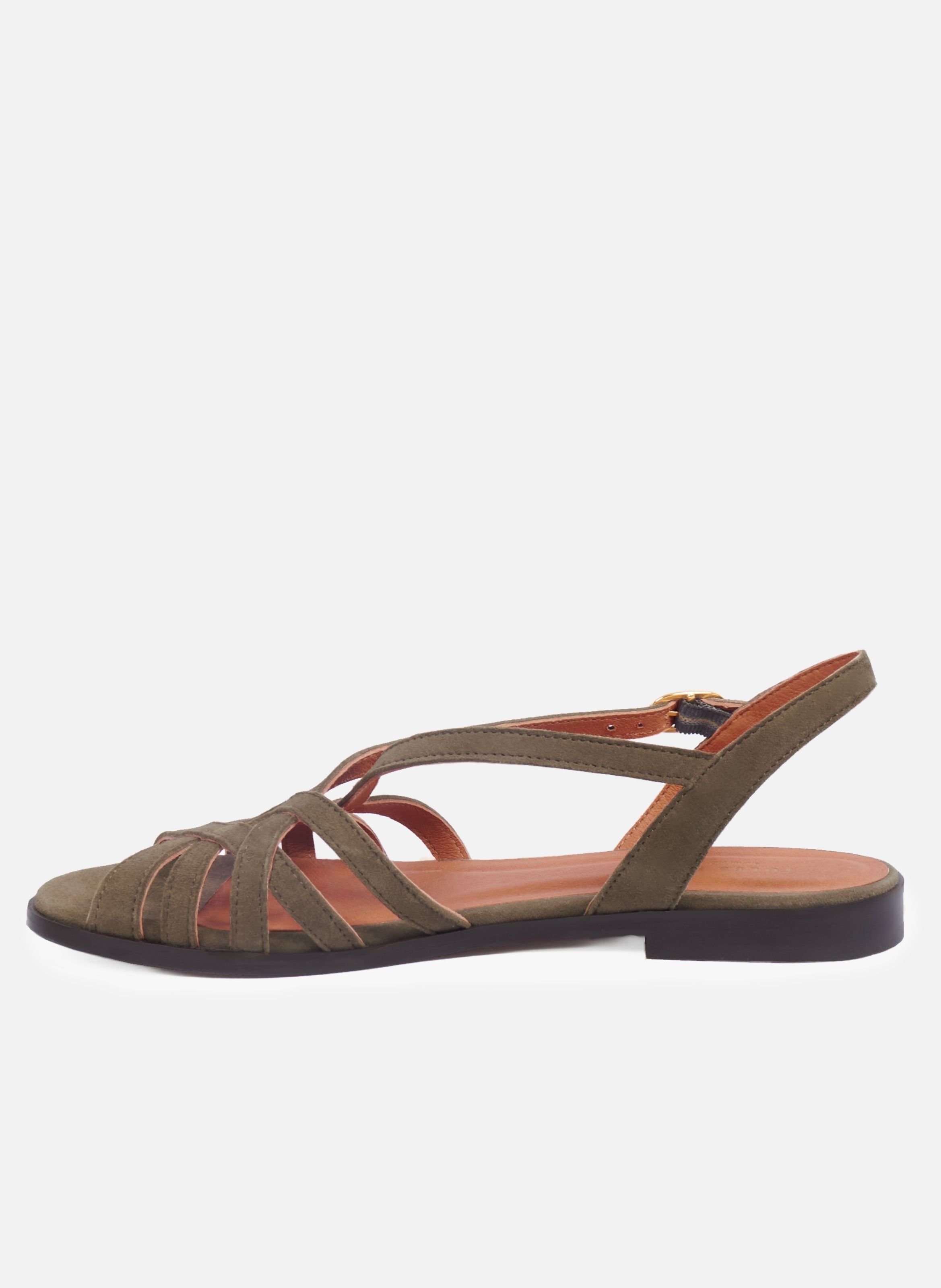 Platte sandalen met suède leren bandjes JULES & JENN Kaki