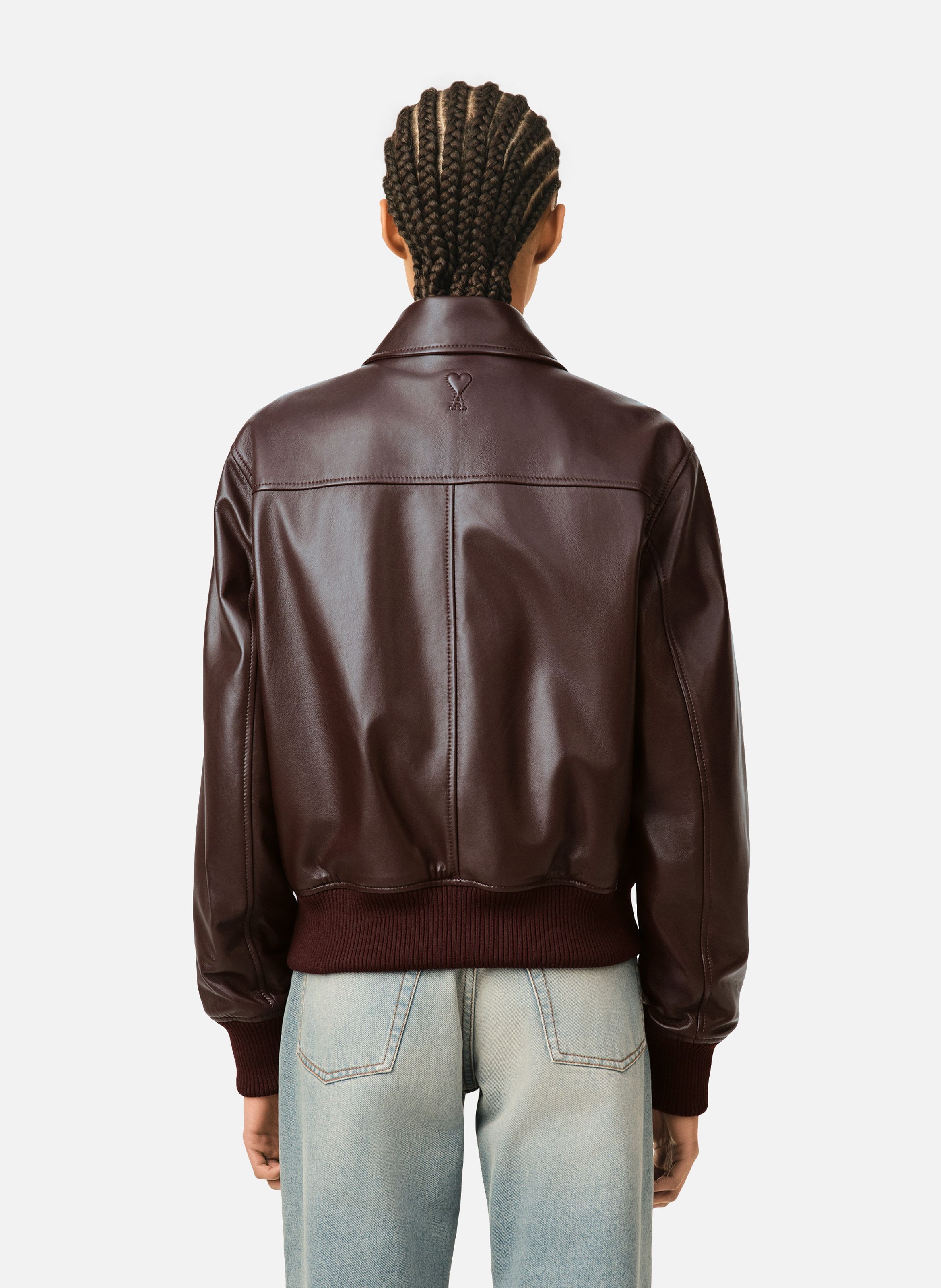 Blouson en cuir d'agneau AMI PARIS Rouge