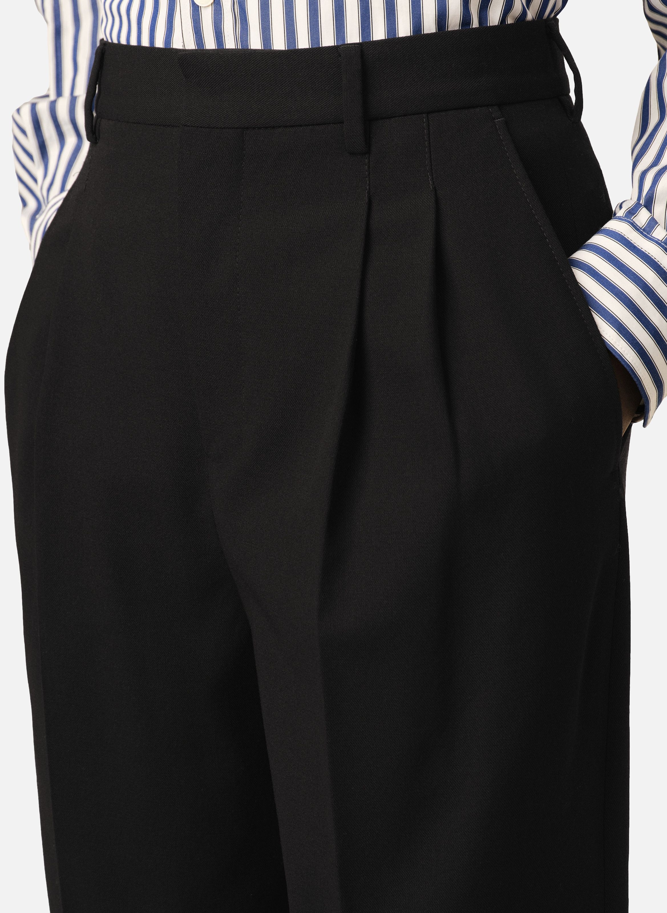 Pantalon coupe wide taille haute en laine AMI PARIS Noir