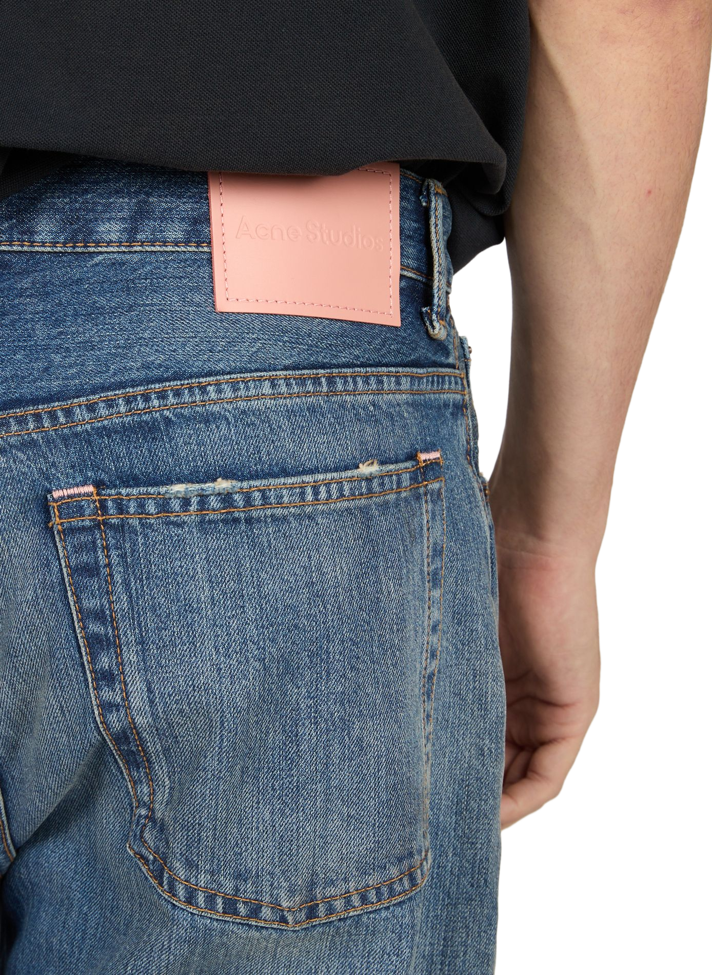 Wide leg washed denim jeans in cotton ACNE STUDIOS Blue