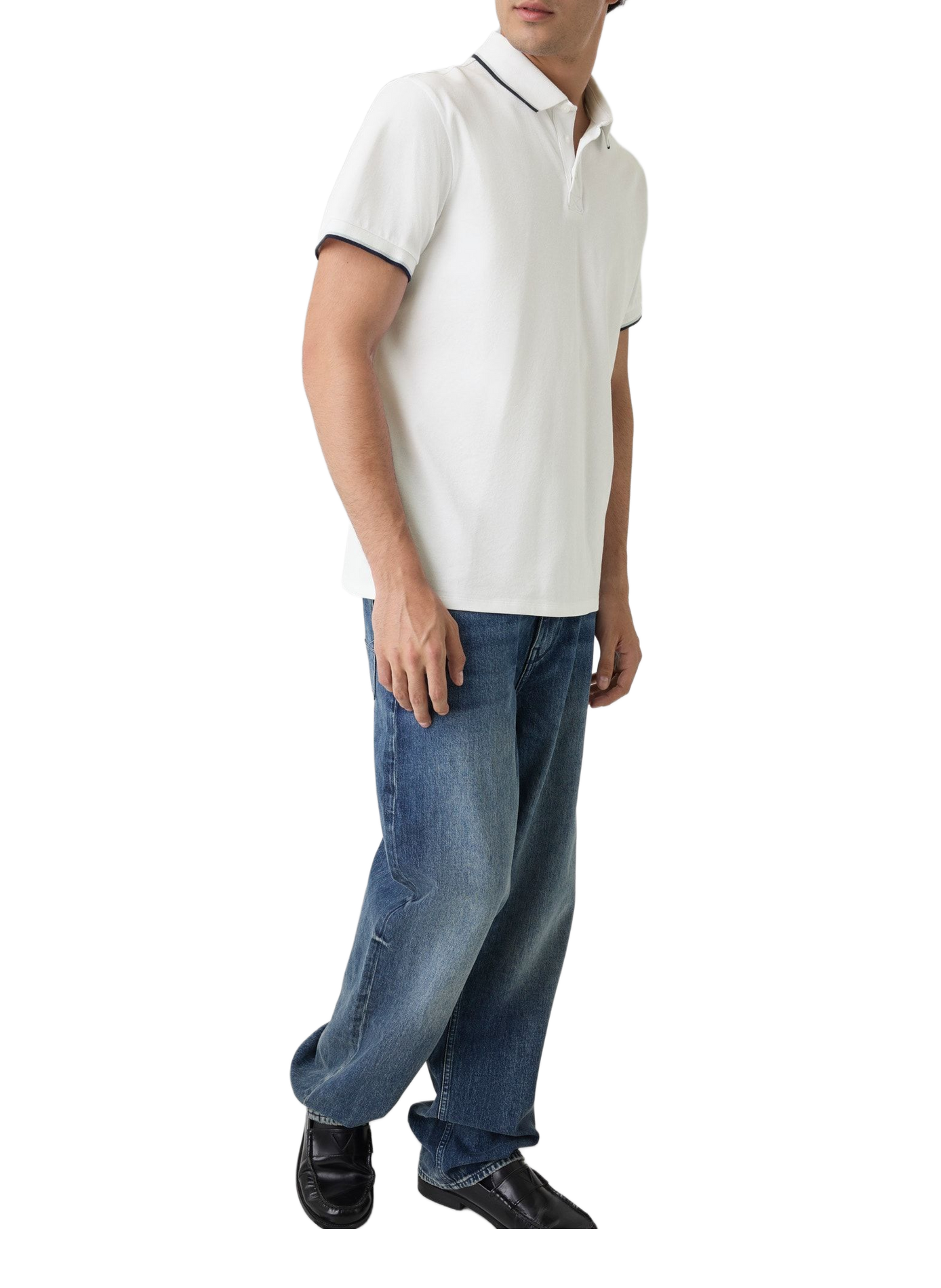 Plain polo with striped logo border in mixed cotton GUESS White