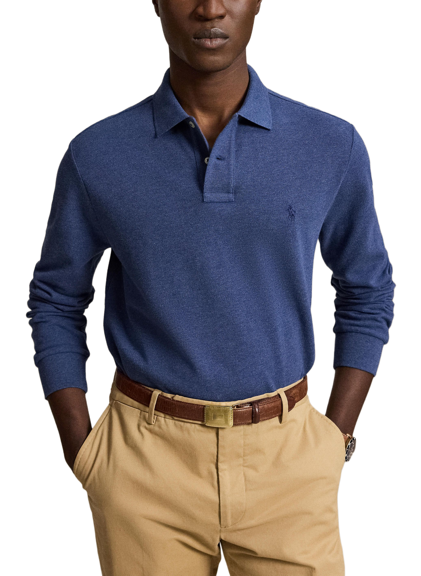 Langarm-Polo aus Baumwollpiqué POLO RALPH LAUREN Blau