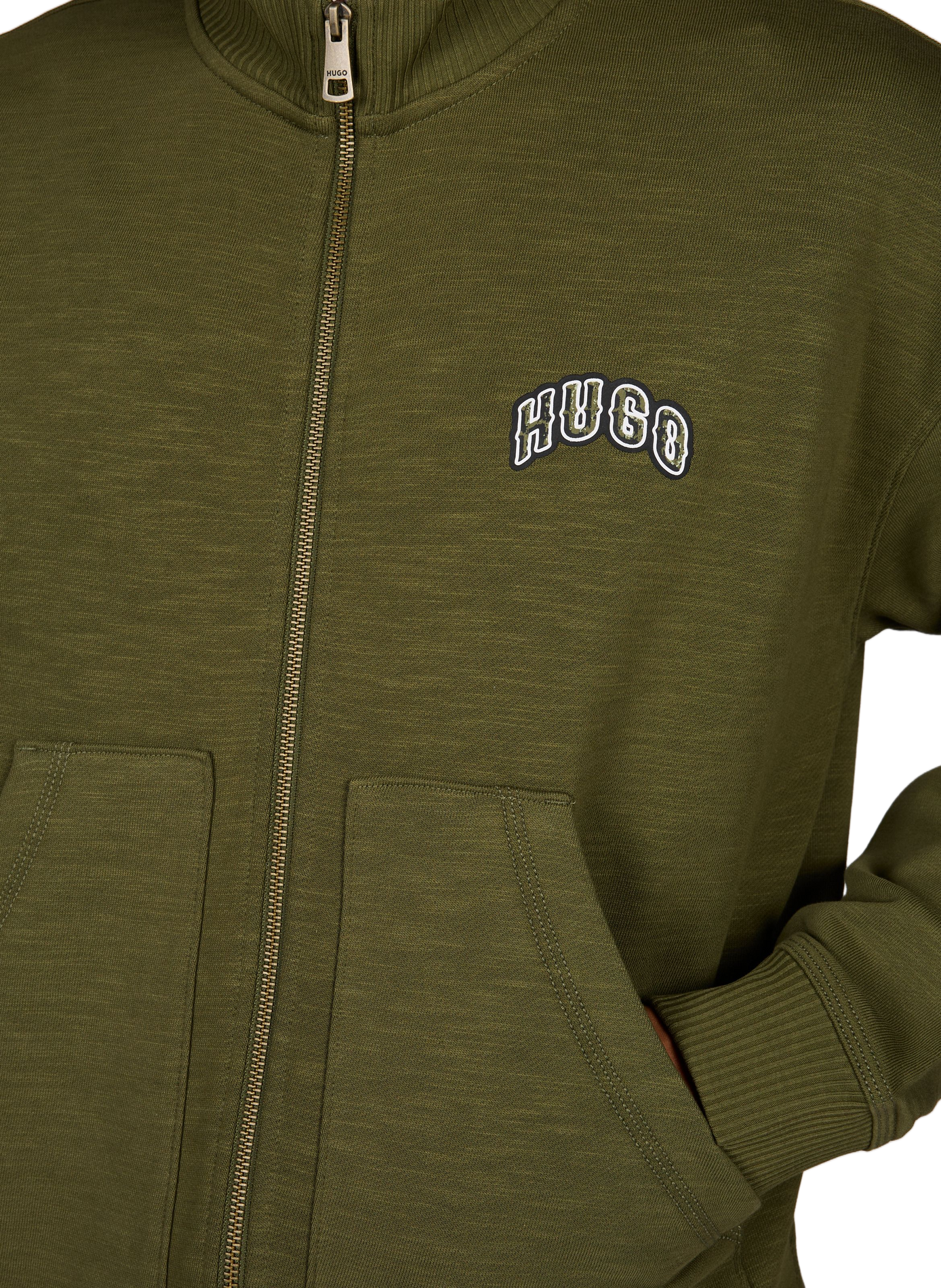 Zip-up high-neck cotton sweatshirt HUGO BLUE Green